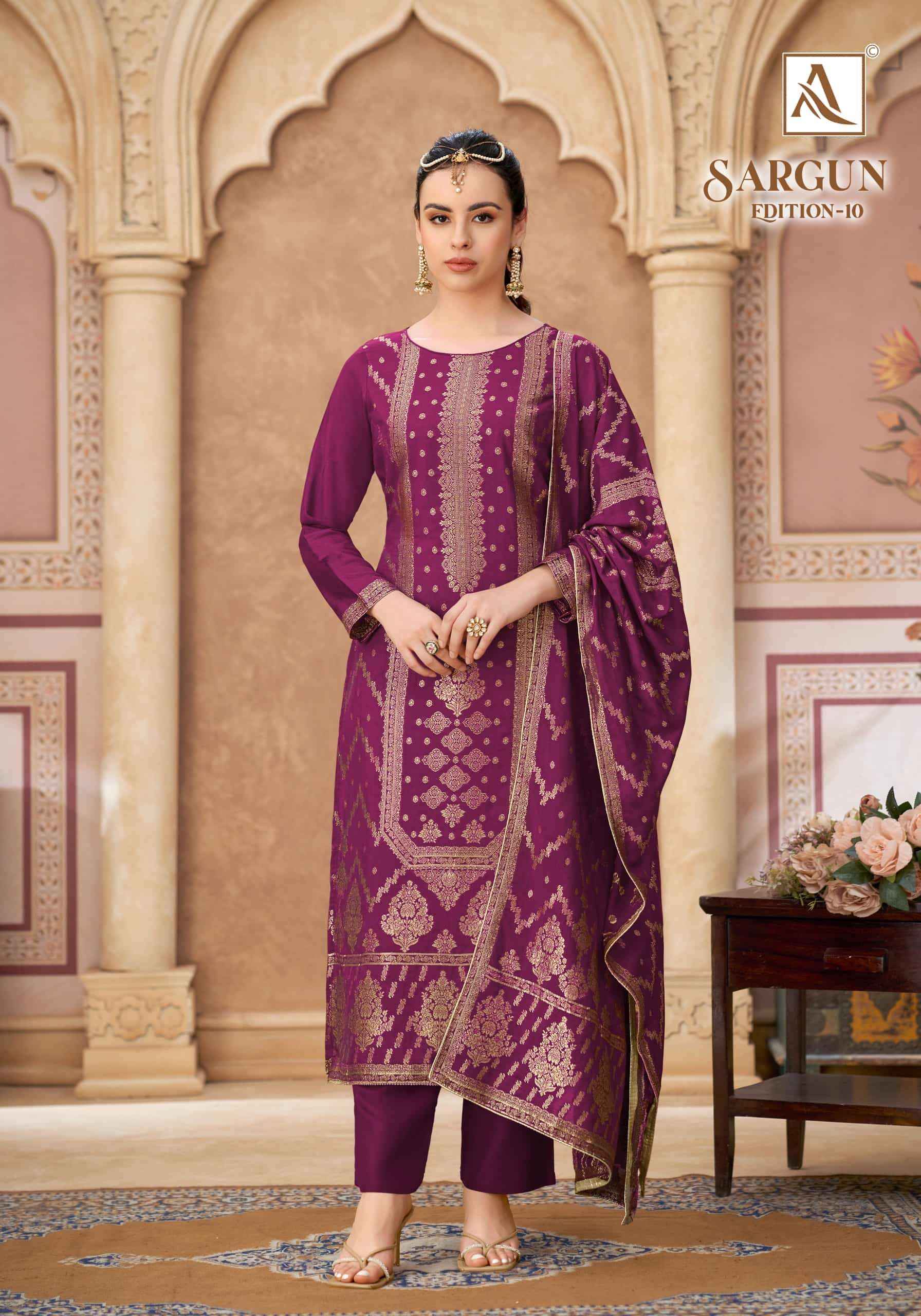 Alok Suit Sargun Edition 10 Designer Muslin Jacquard Dress Material 6 Pcs Catalog 