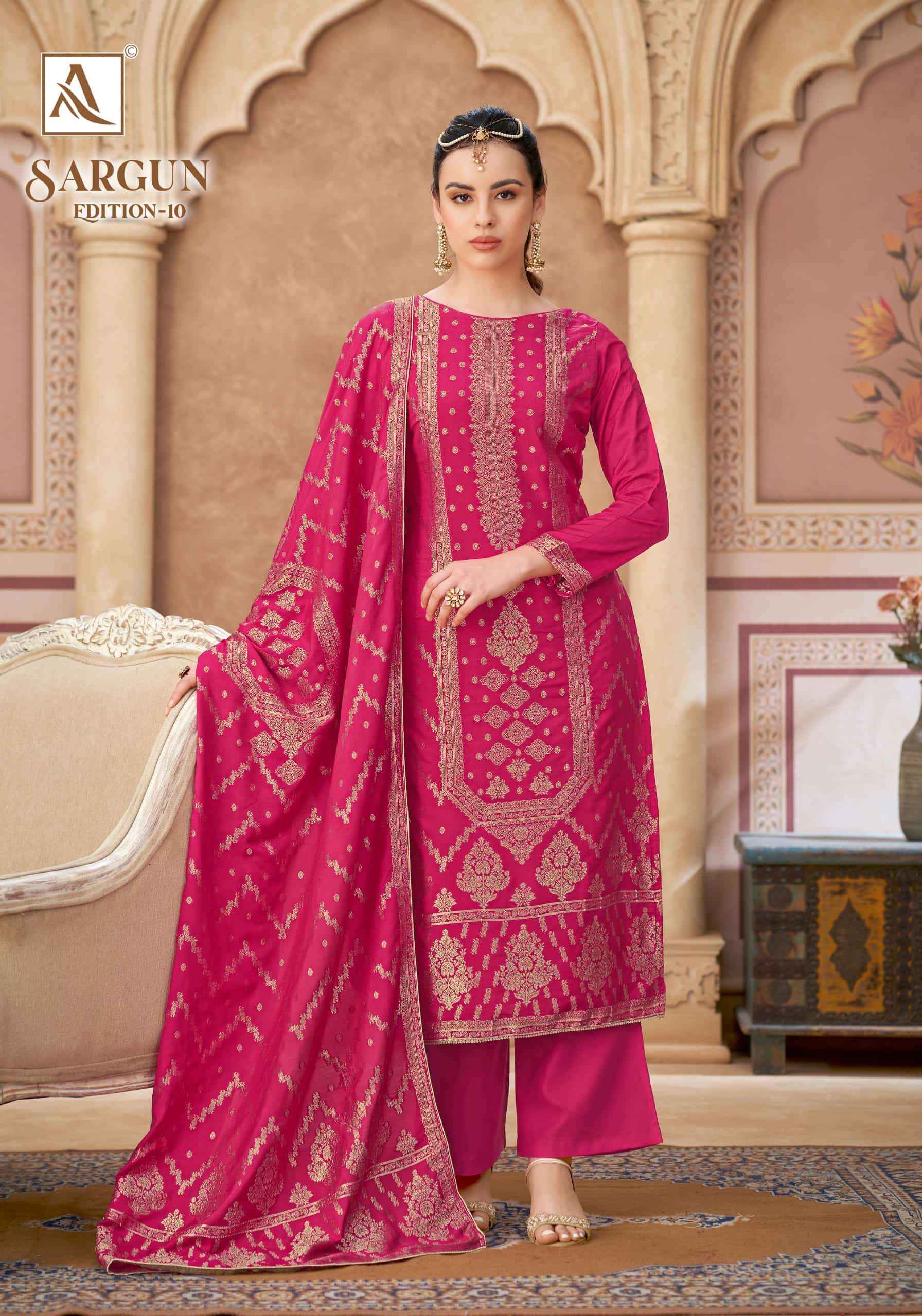 Alok Suit Sargun Edition 10 Designer Muslin Jacquard Dress Material 6 Pcs Catalog 