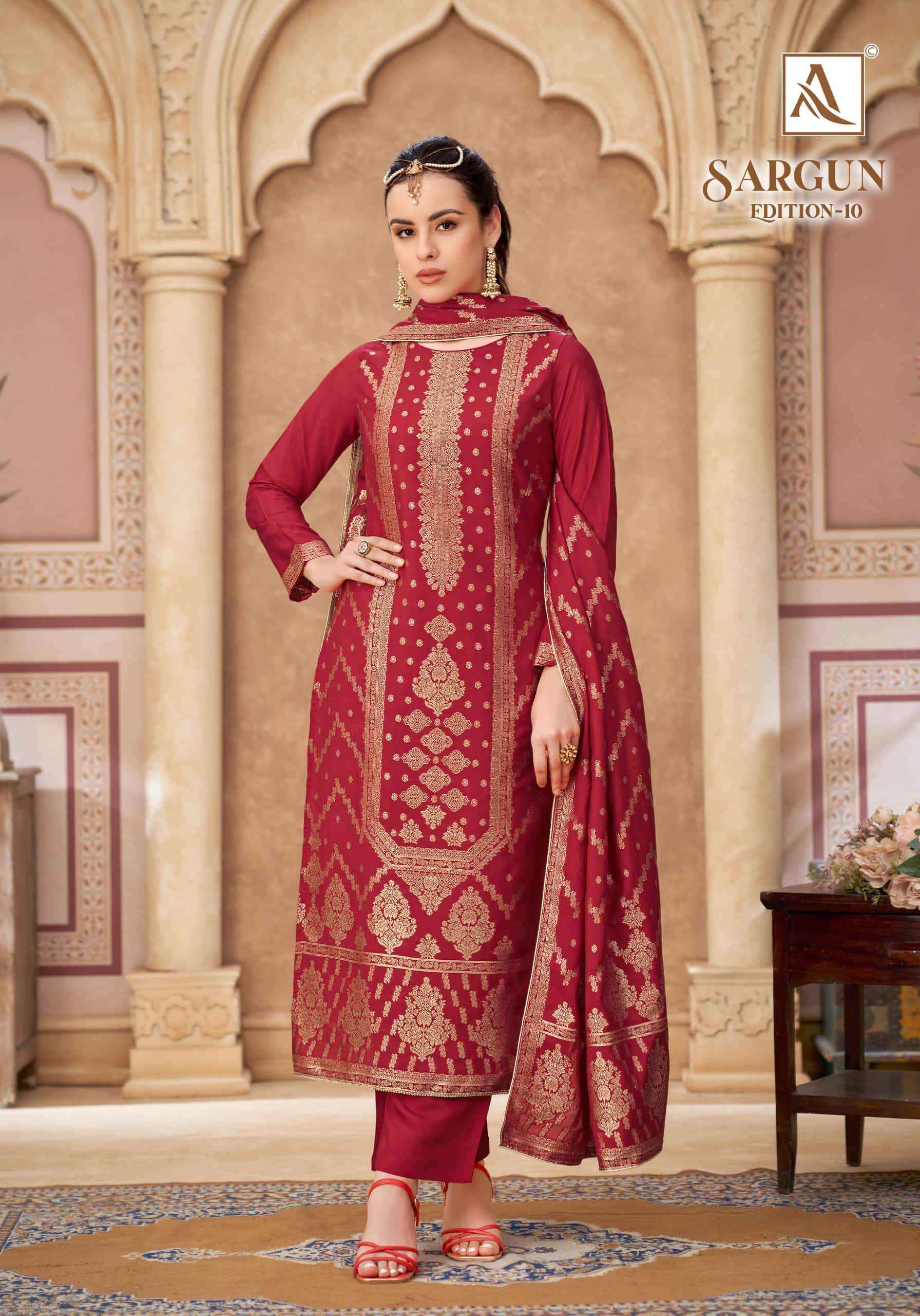 Alok Suit Sargun Edition 10 Designer Muslin Jacquard Dress Material 6 Pcs Catalog 