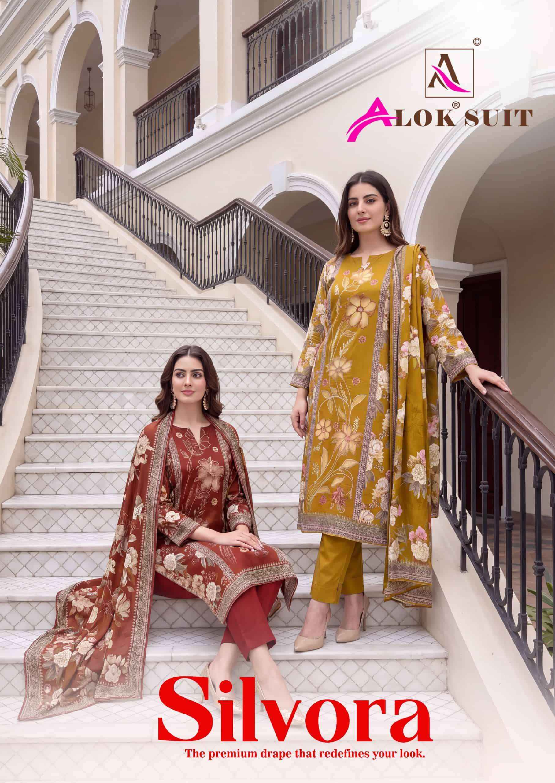 Alok Suit Silvora Muslin Dress Material With Price 4 Pcs Catalog | Surat Wholesale Factory
