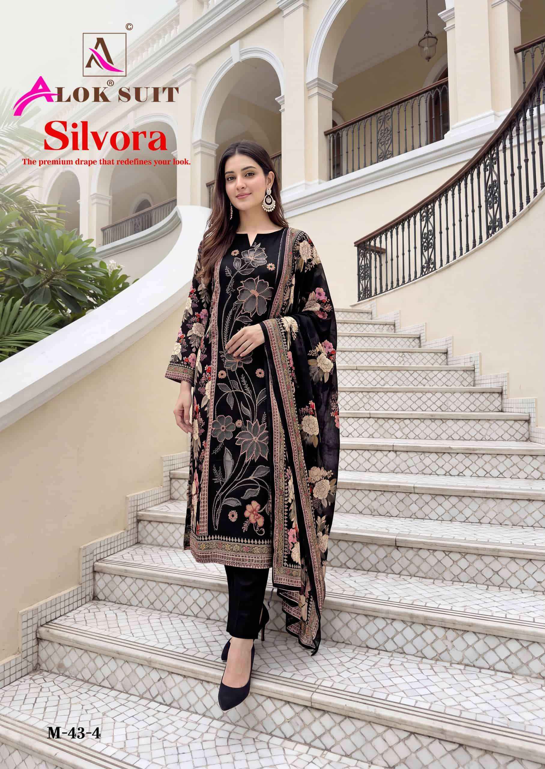 Alok Suit Silvora Muslin Dress Material With Price 4 Pcs Catalog | Surat Wholesale Factory