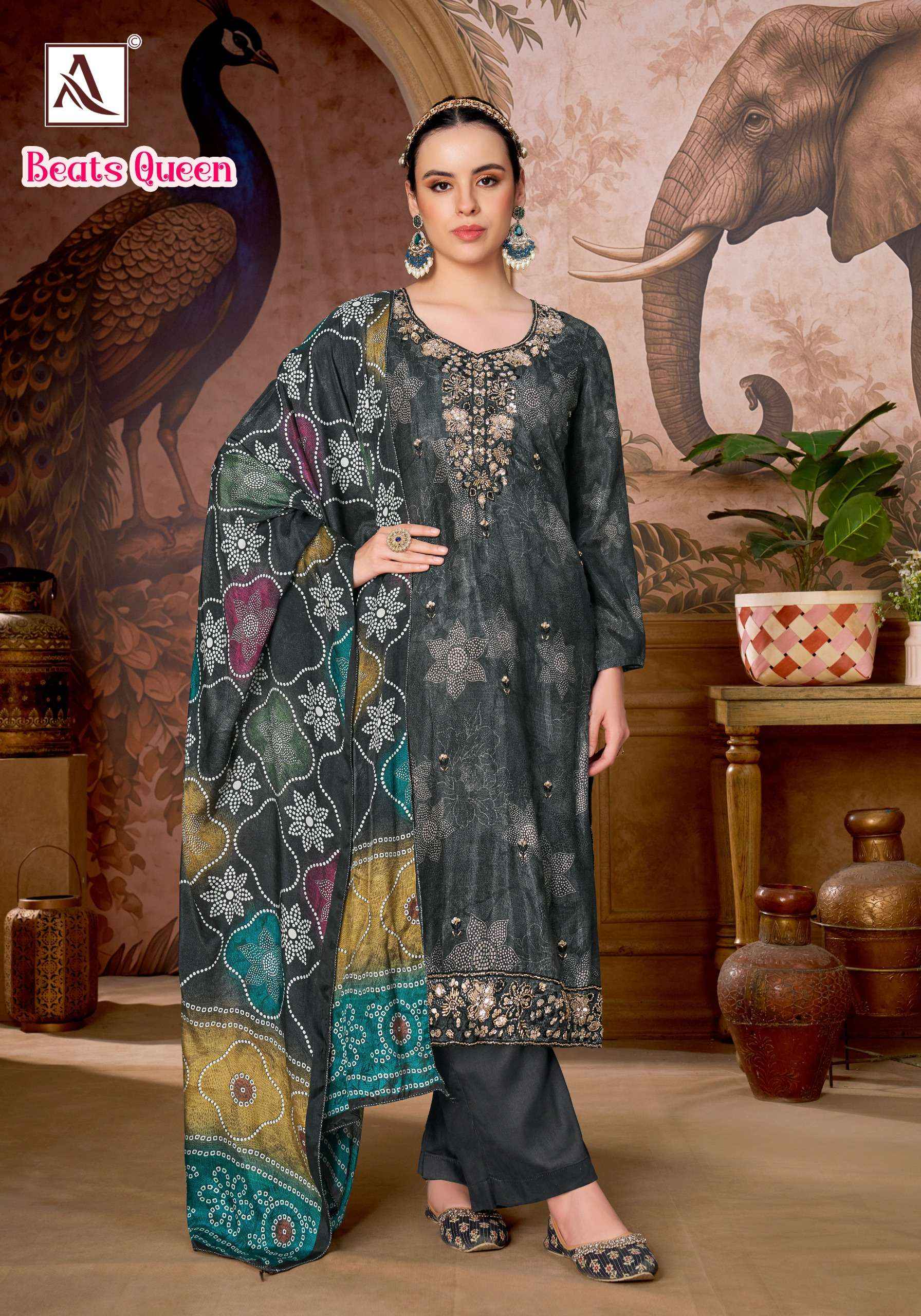 ALOK SUITS BEATS QUEEN VISCOSE DRESS MATERIAL 6 PCS CATALOG