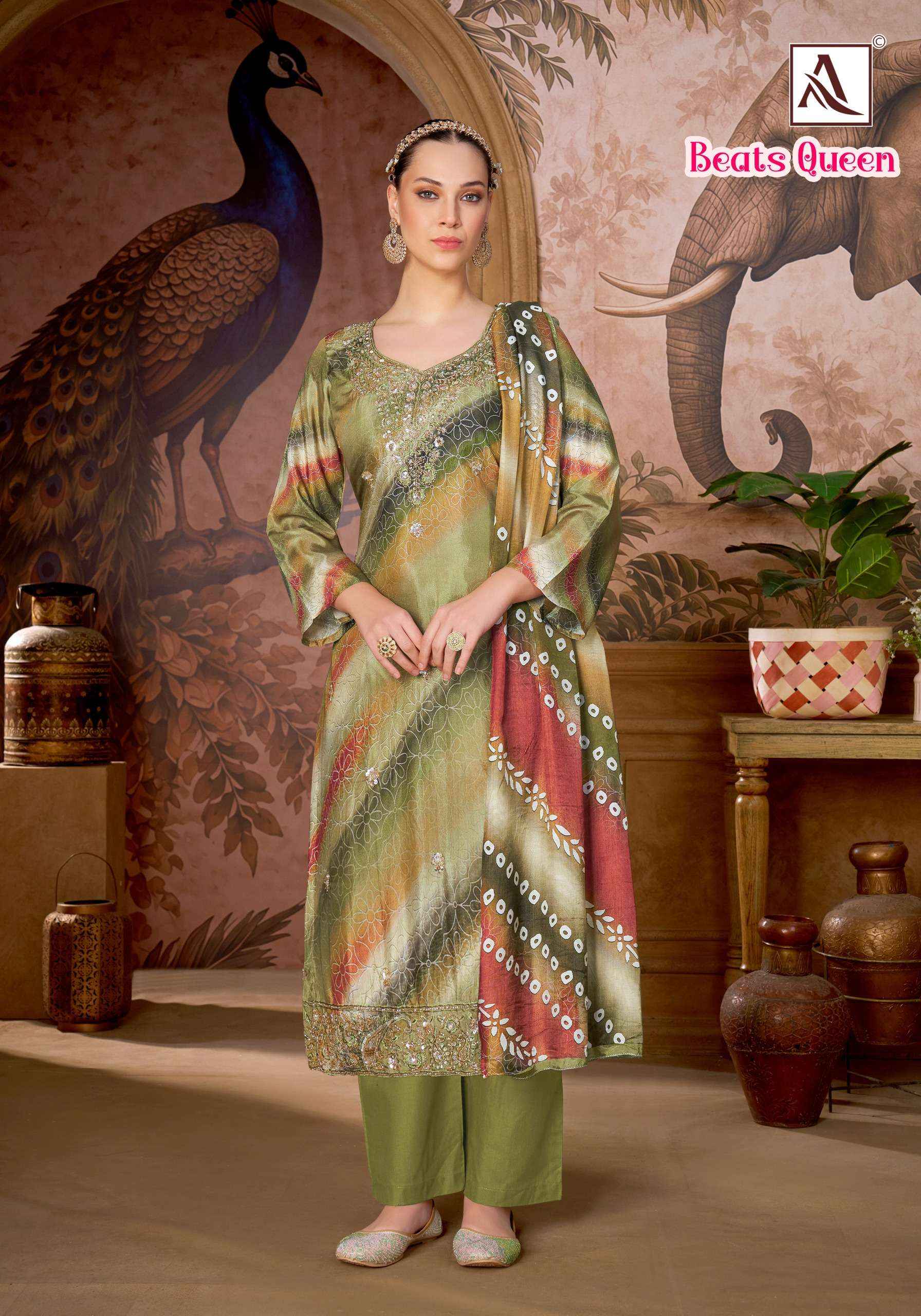 ALOK SUITS BEATS QUEEN VISCOSE DRESS MATERIAL 6 PCS CATALOG