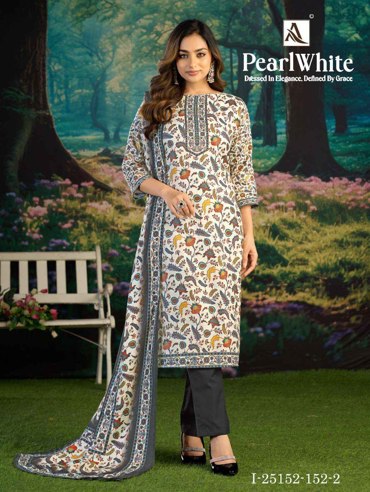 Alok White Pearl Pashmina Dress Material 6 pcs Catalog | Wholesale Textiles Surat