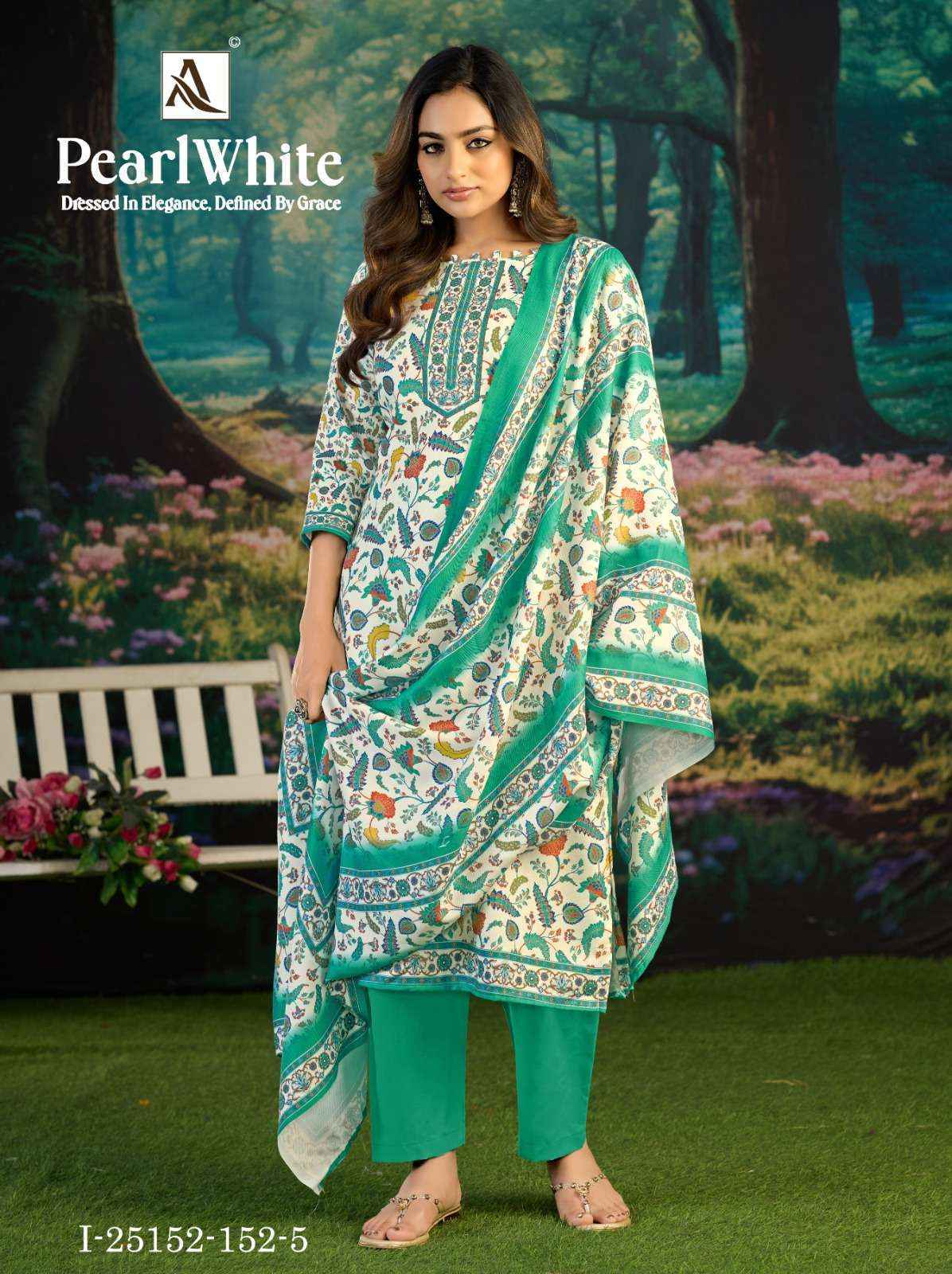 Alok White Pearl Pashmina Dress Material 6 pcs Catalog | Wholesale Textiles Surat