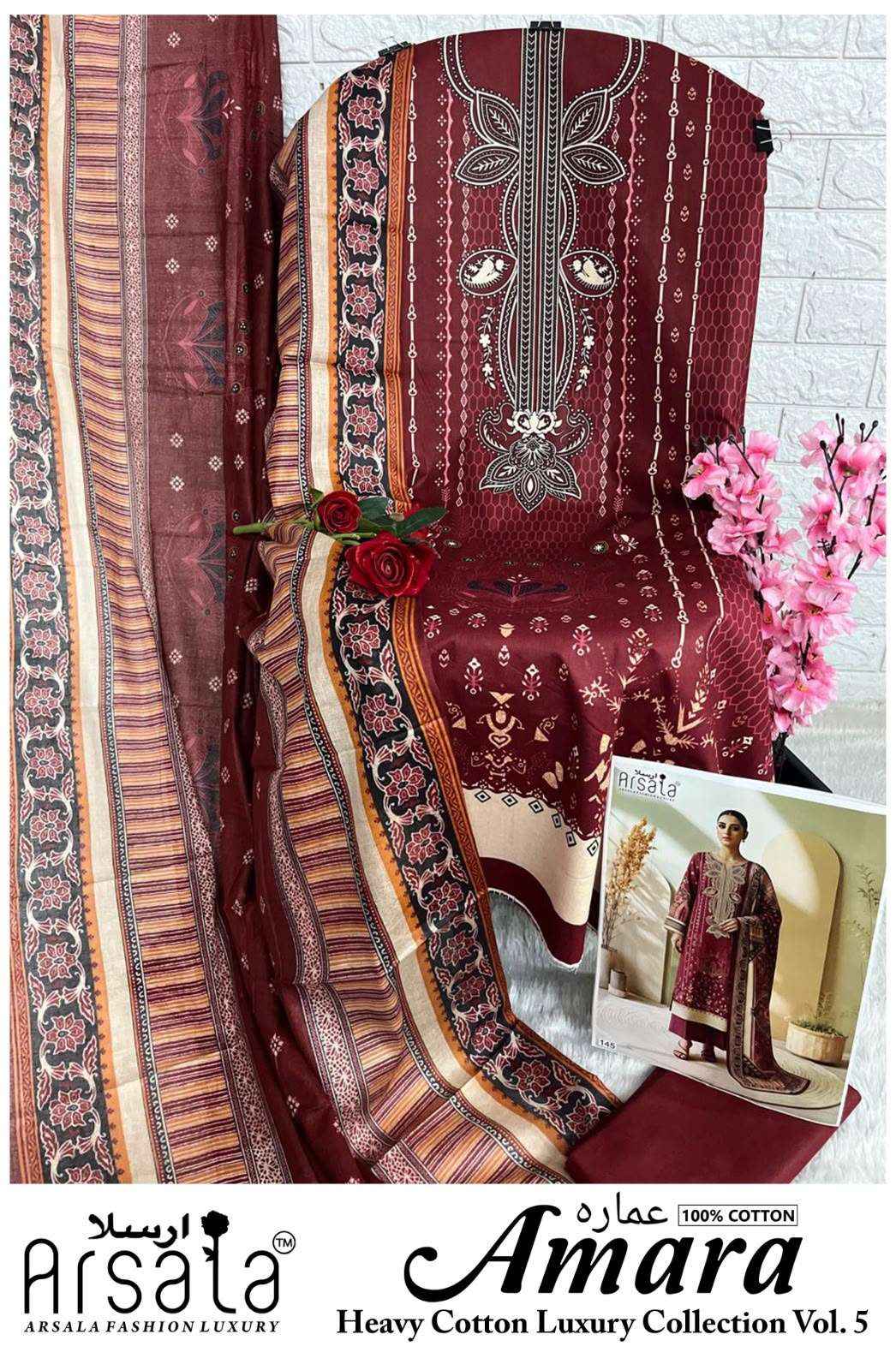 Arsala Amara Vol 5 Pakistani Lawn Cotton Dress Material 6 Pcs Catalog