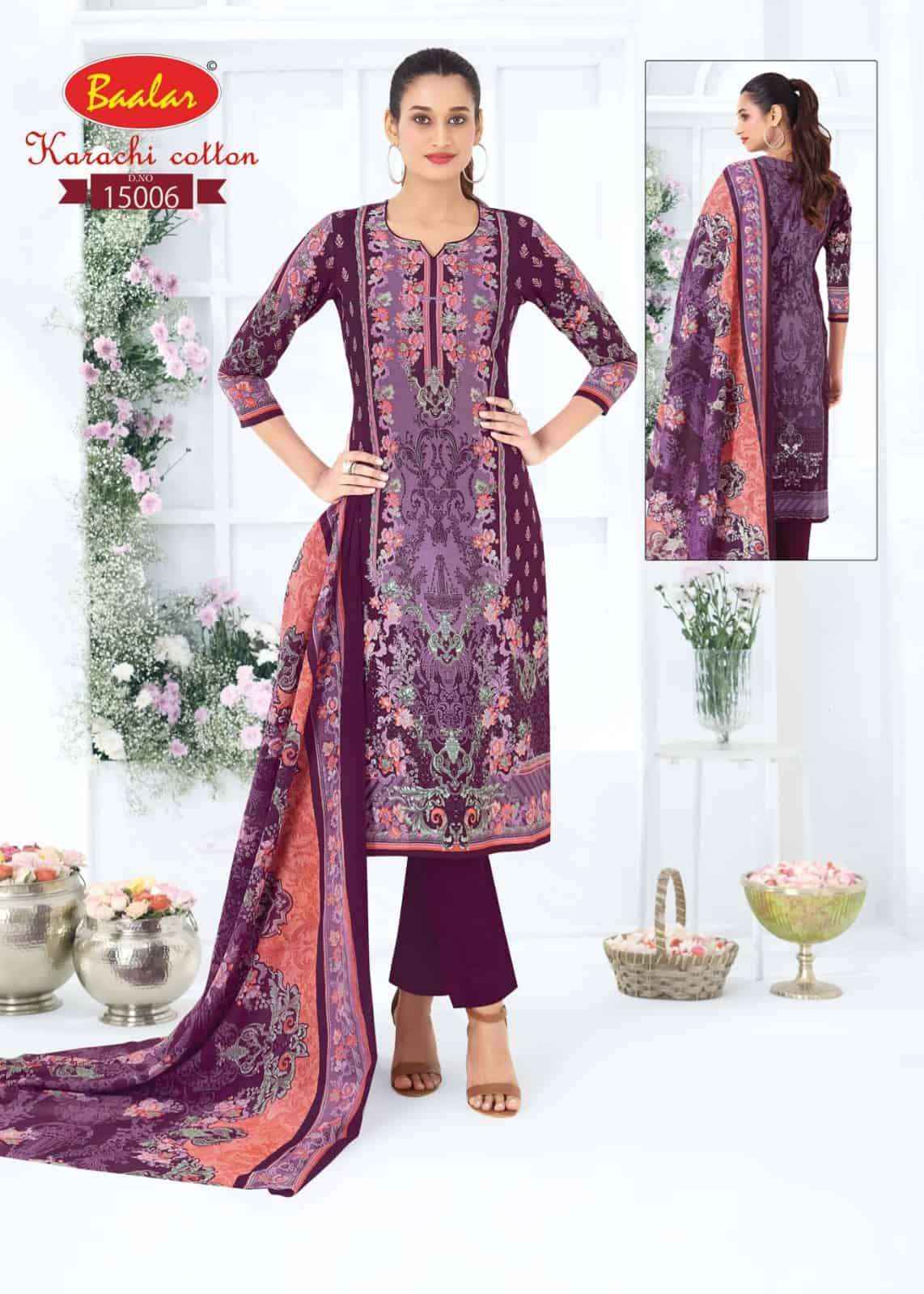 Baalar Karachi Cotton Vol 15 Pure Lawn Cotton Salwar Suits 12 Pcs Catalog