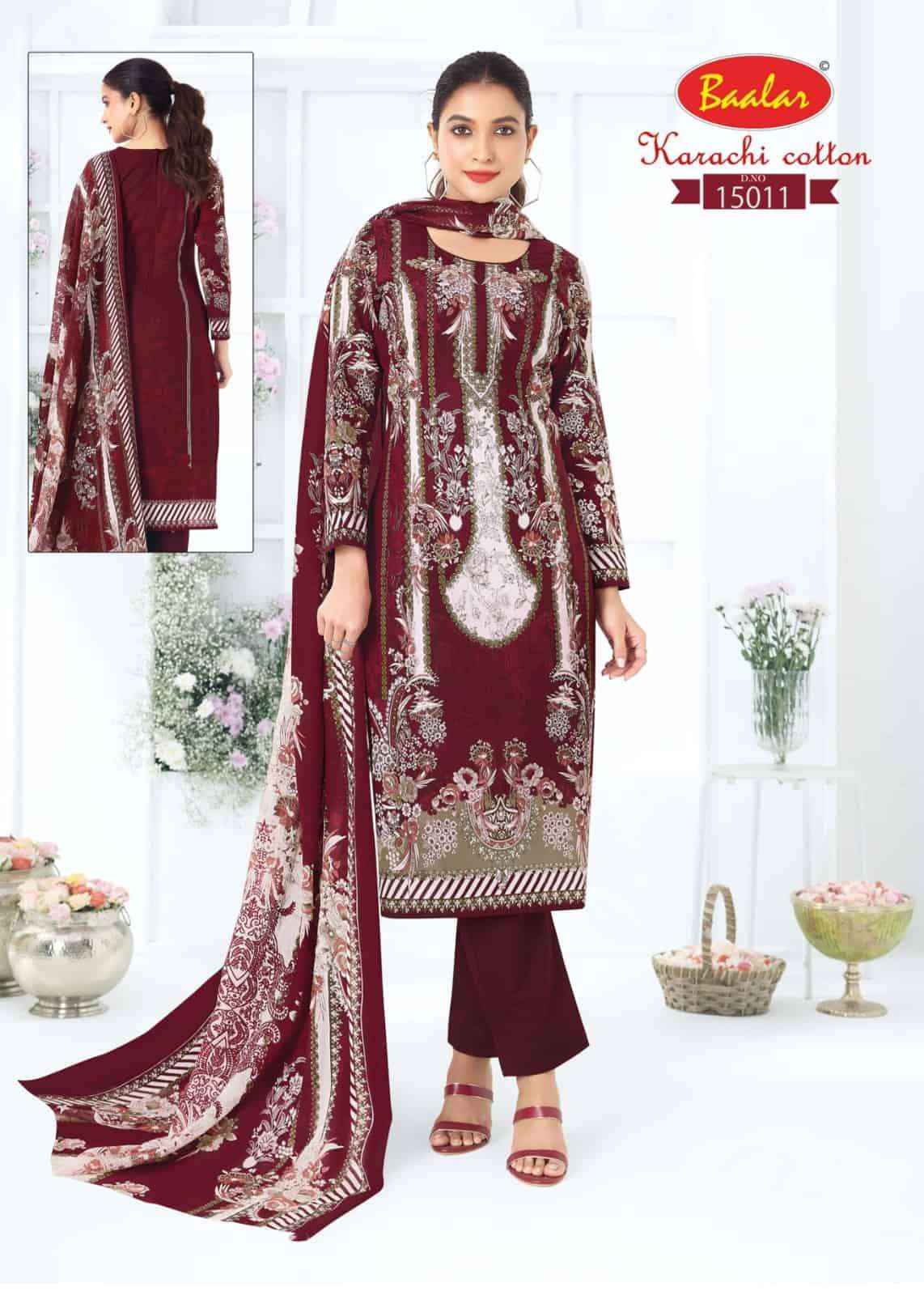 Baalar Karachi Cotton Vol 15 Pure Lawn Cotton Salwar Suits 12 Pcs Catalog