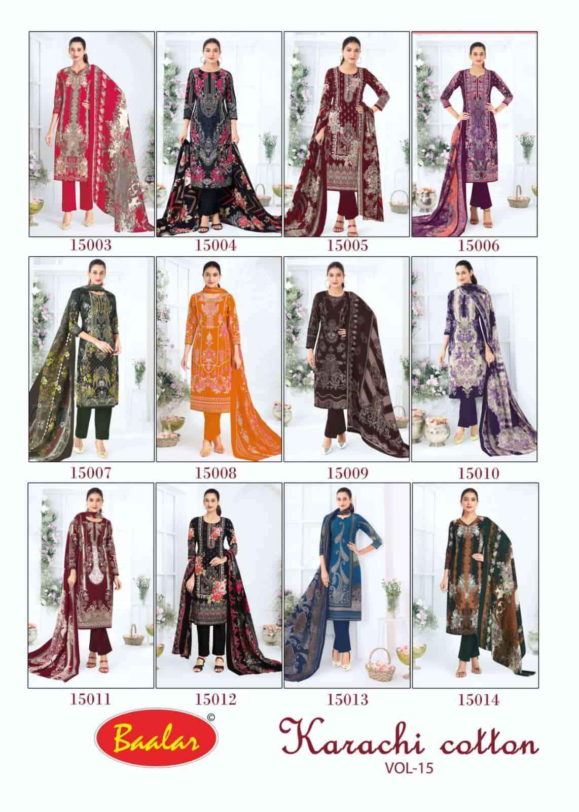 Baalar Karachi Cotton Vol 15 Pure Lawn Cotton Salwar Suits 12 Pcs Catalog