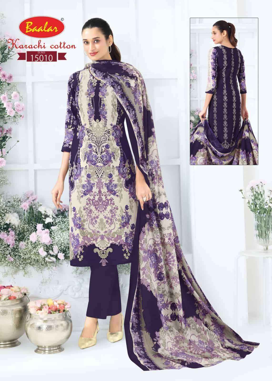 Baalar Karachi Cotton Vol 15 Pure Lawn Cotton Salwar Suits 12 Pcs Catalog
