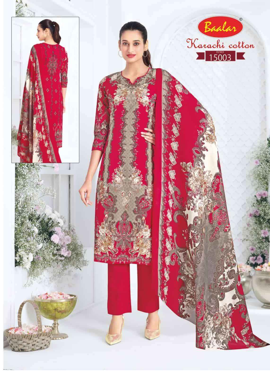 Baalar Karachi Cotton Vol 15 Pure Lawn Cotton Salwar Suits 12 Pcs Catalog