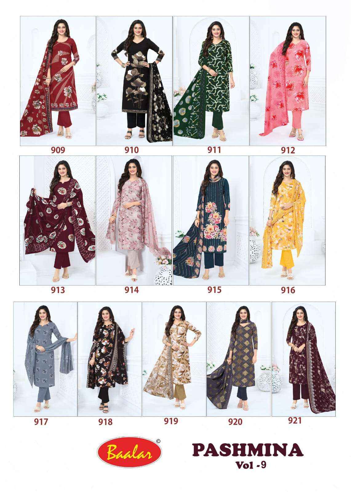 Baalar Pashmina Vol 9 Pure Lawn Cotton Dress Material 13 Pcs Catalog