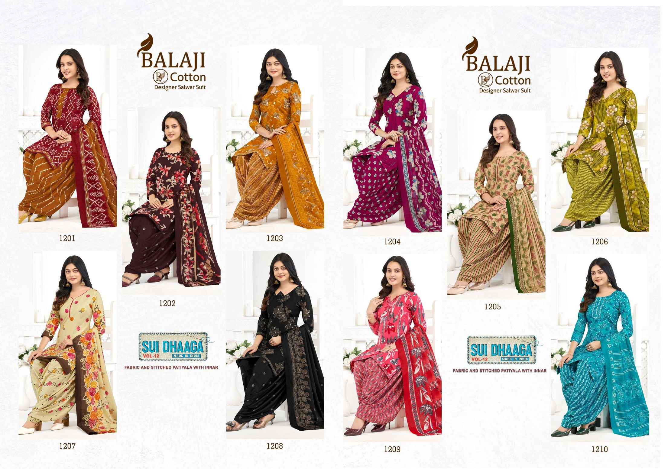 Balaji Sui Dhaaga Vol-12 Cotton Salwar Suits Wholesale Price 10 Pcs Catalog