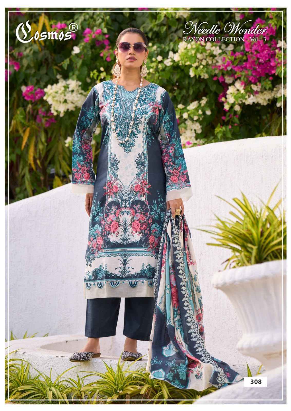 Cosmos Needle Wonder Rayon Vol 3 Rayon Dress Material 8 pcs Catalog