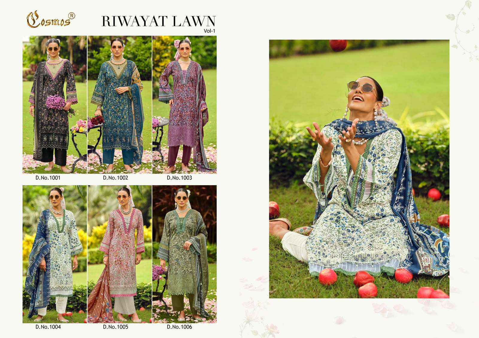 Cosmos Riwayat Lawn Vol 1 Cotton Pakistani Dress Material 6 Pcs Catalog