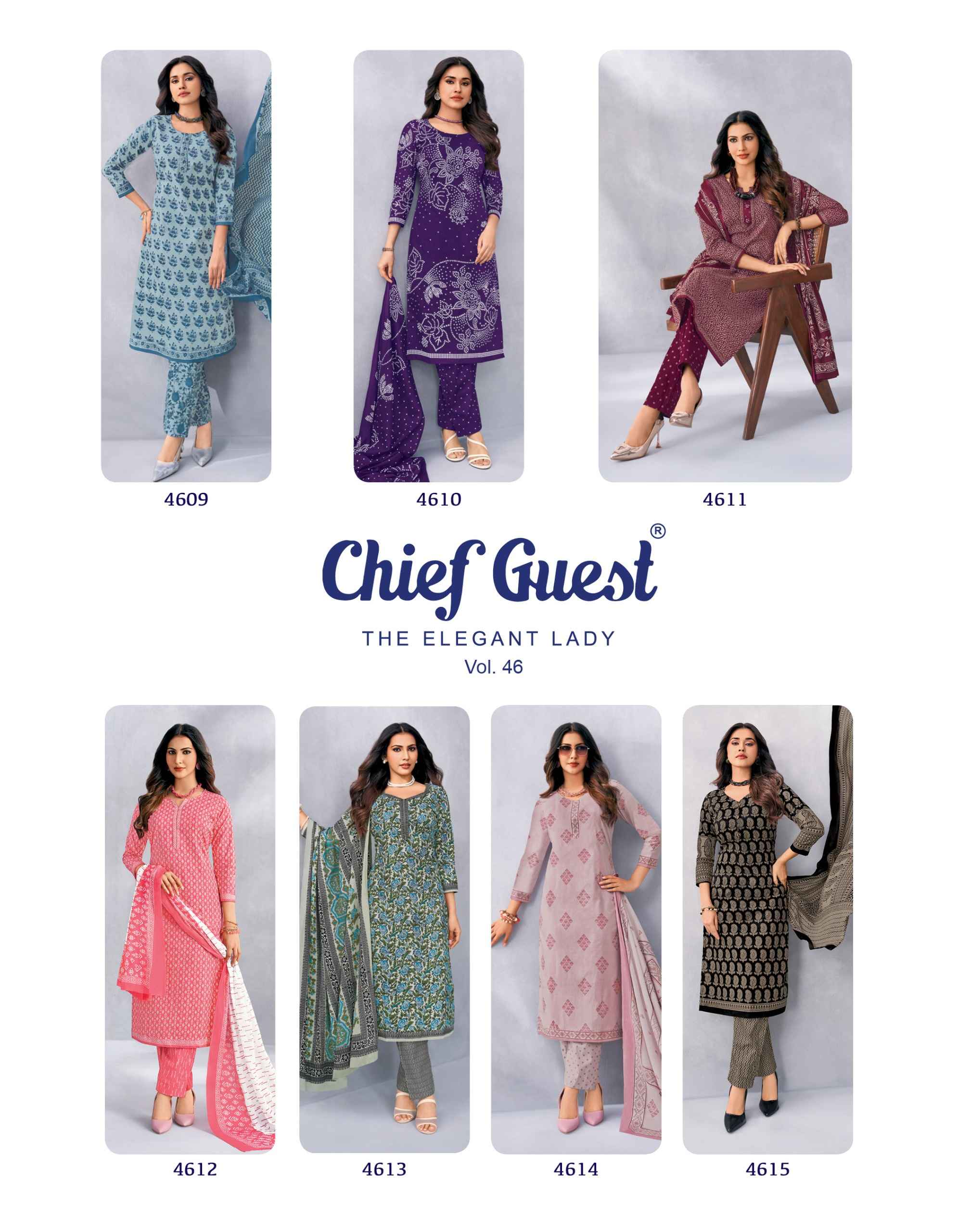 Deeptex Chief Guest Vol 46 Pure Cotton Dress Material With Price 15 Pcs Catalog