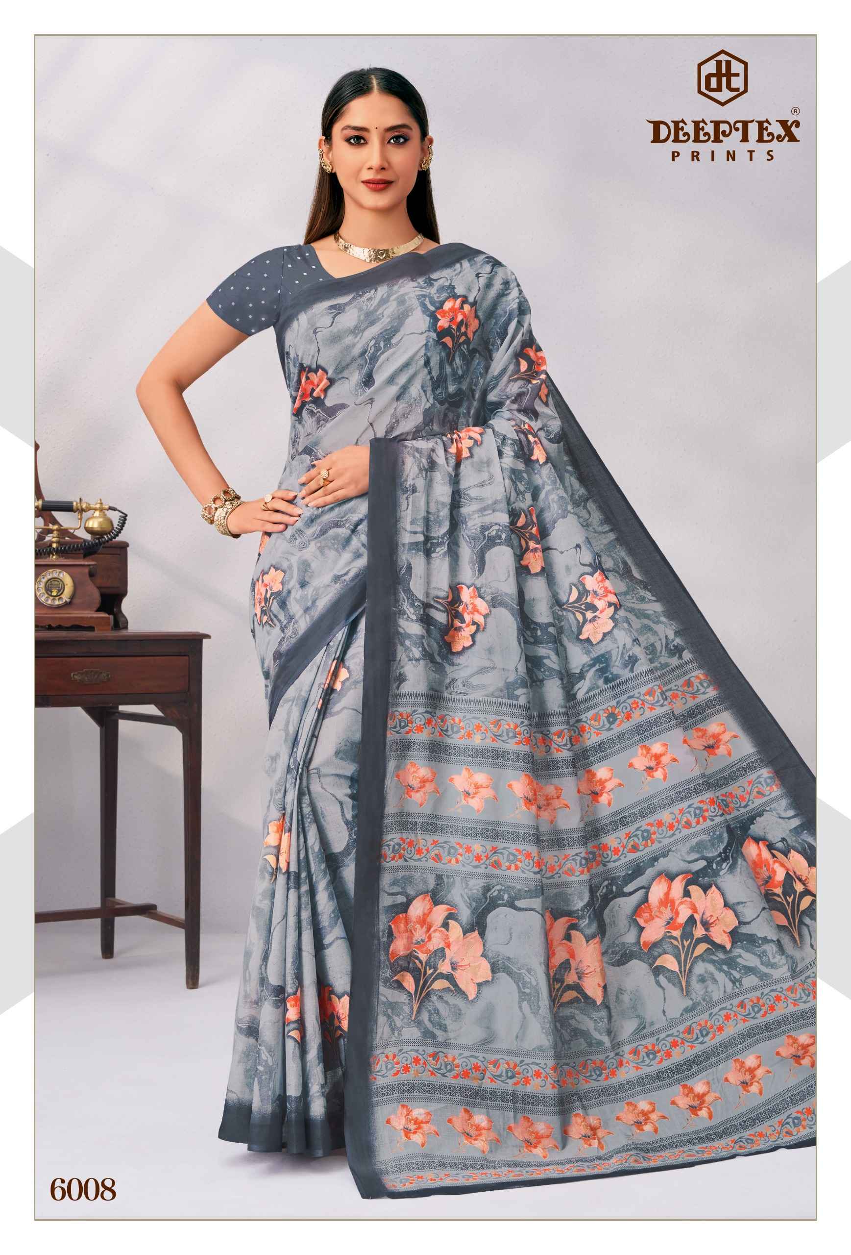 Deeptex Mother India Vol 60 Pure Cotton Printed Sarees 30 Pcs Catalog