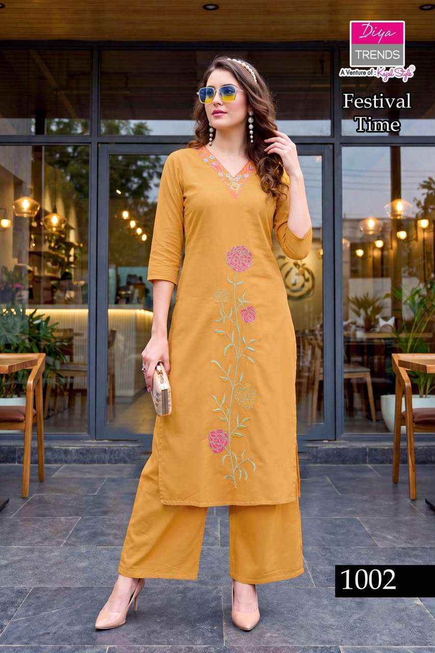Diya Trends Festival Time Pure Cotton Kurti Palazzo Pair Suppliers 5 Pcs Catalog 