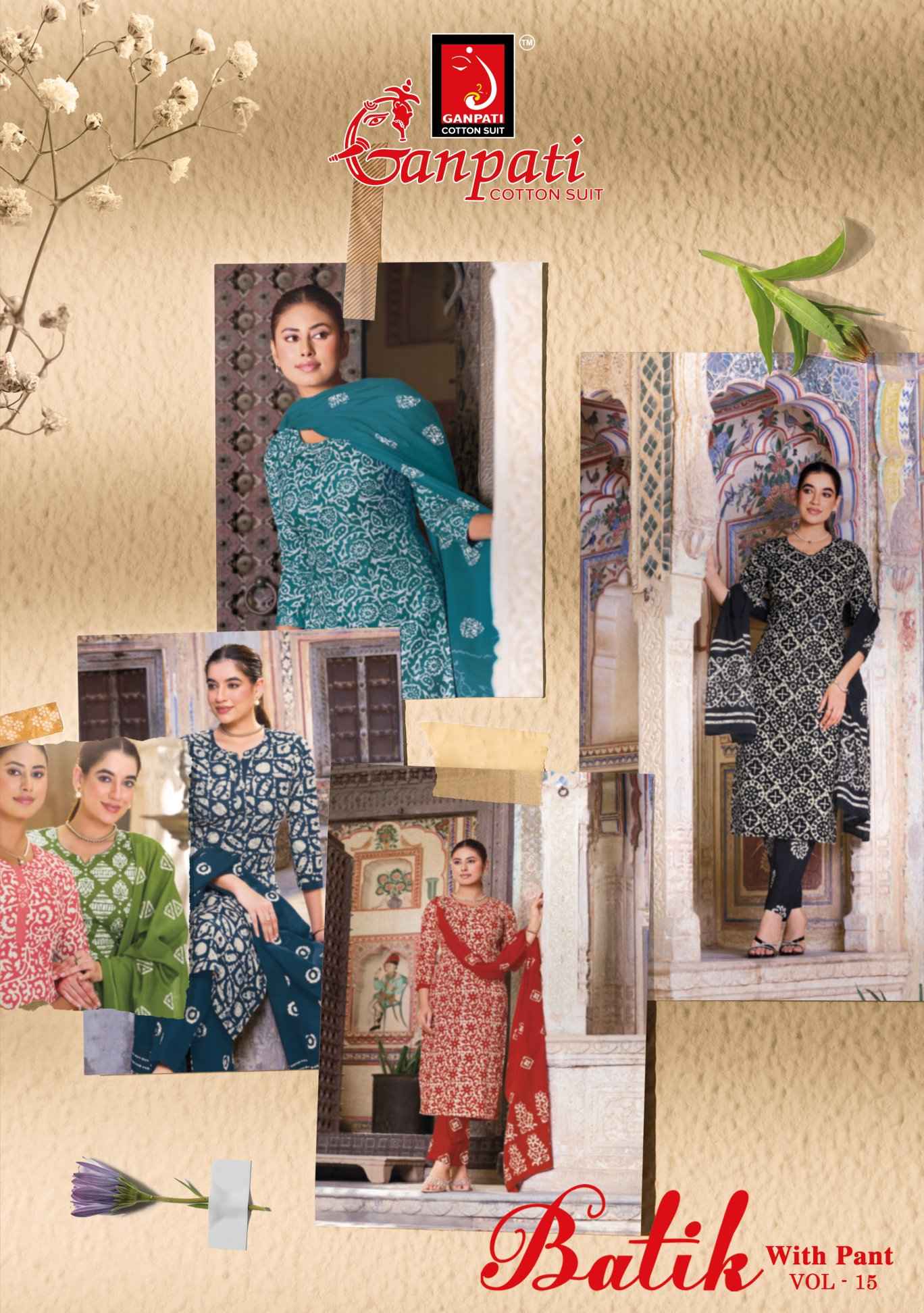 Ganpati Batik Pant Vol 15 Pure Cotton Dress Material Wholesale 15 Pcs Catalog