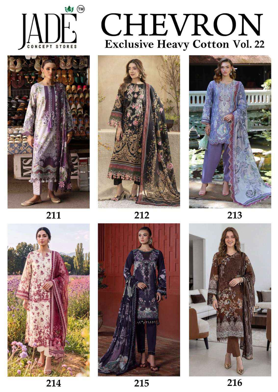 Jade Chevron Vol 22 Pure Cotton Pakistani Dress Material 6 Pcs Catalog