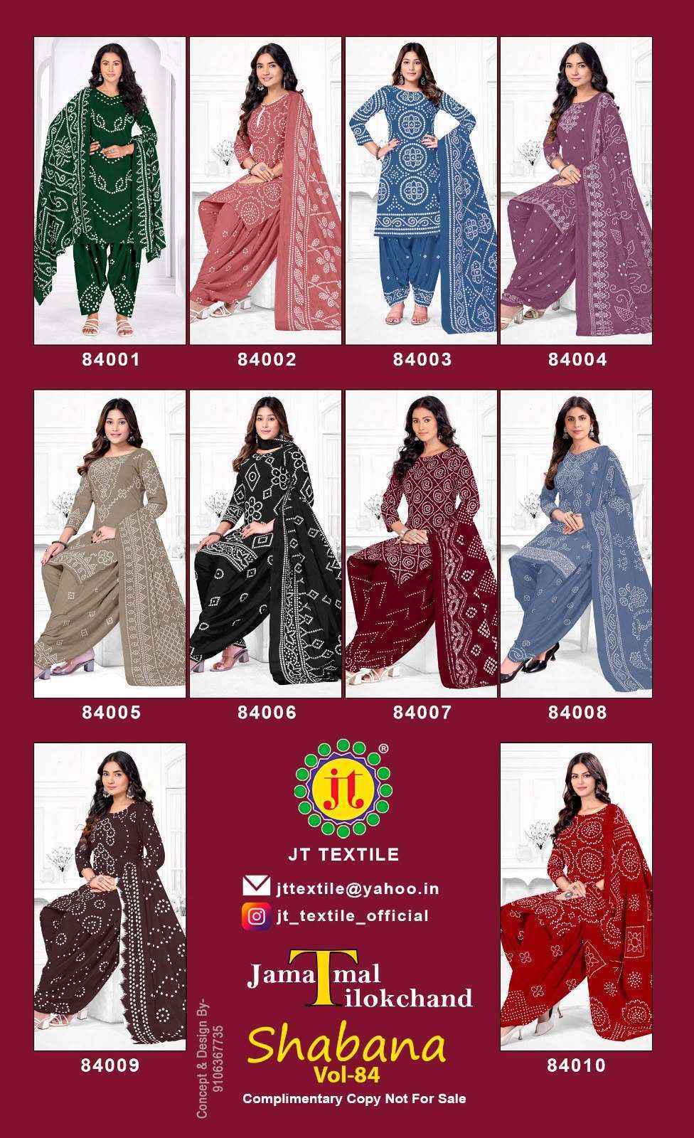 Jt Shabana Vol 84 Cotton Dress Material 10 pcs Catalogue