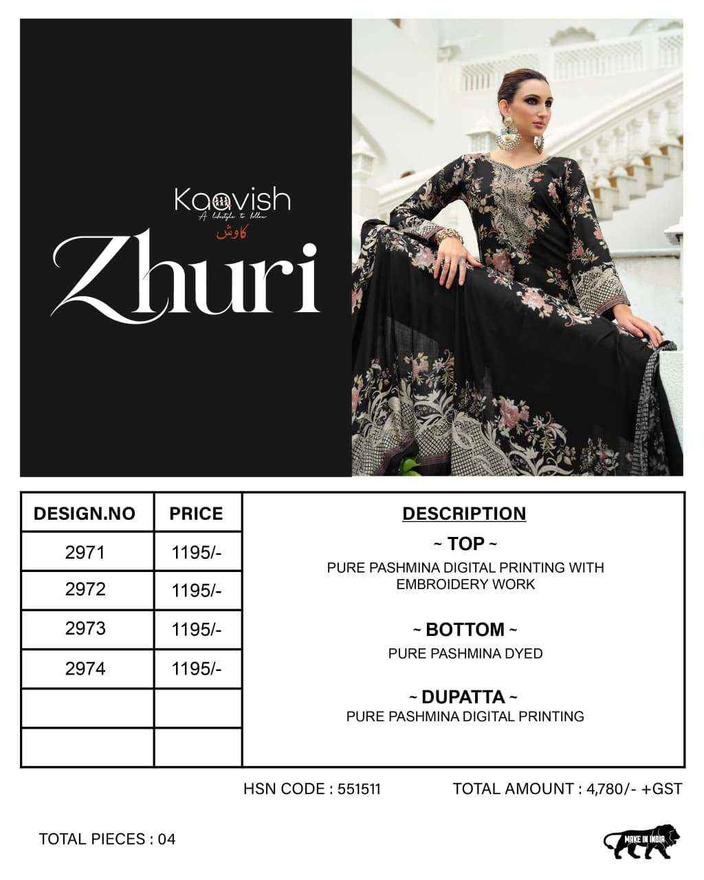 Kaavish Zhuri Winter Wear Ladies Dress Material 4 Pcs Catalog