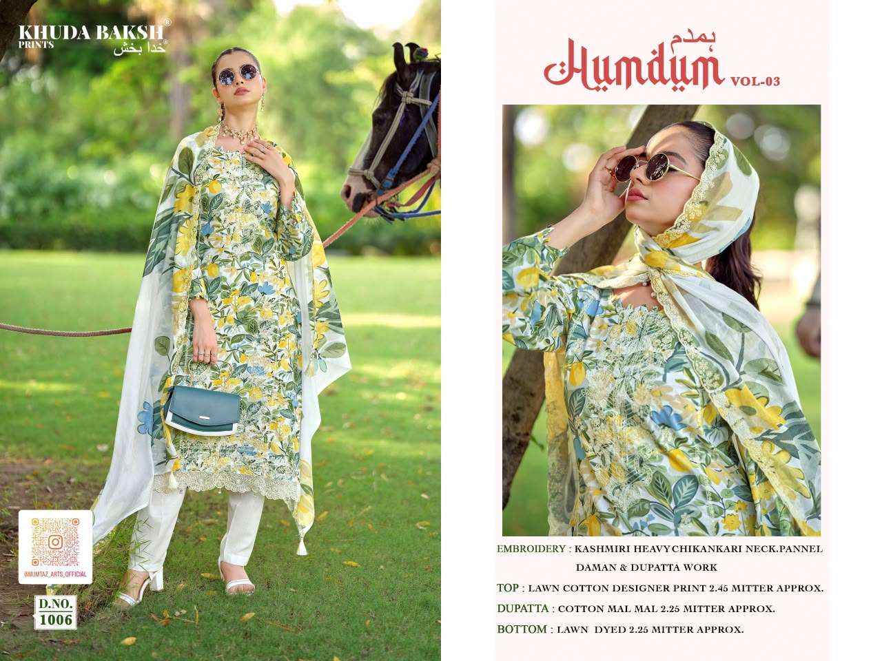 Khuda Baksh Humdum Vol 3 Chikankari Pure Lawn Dress Material 10 Pcs Catalog
