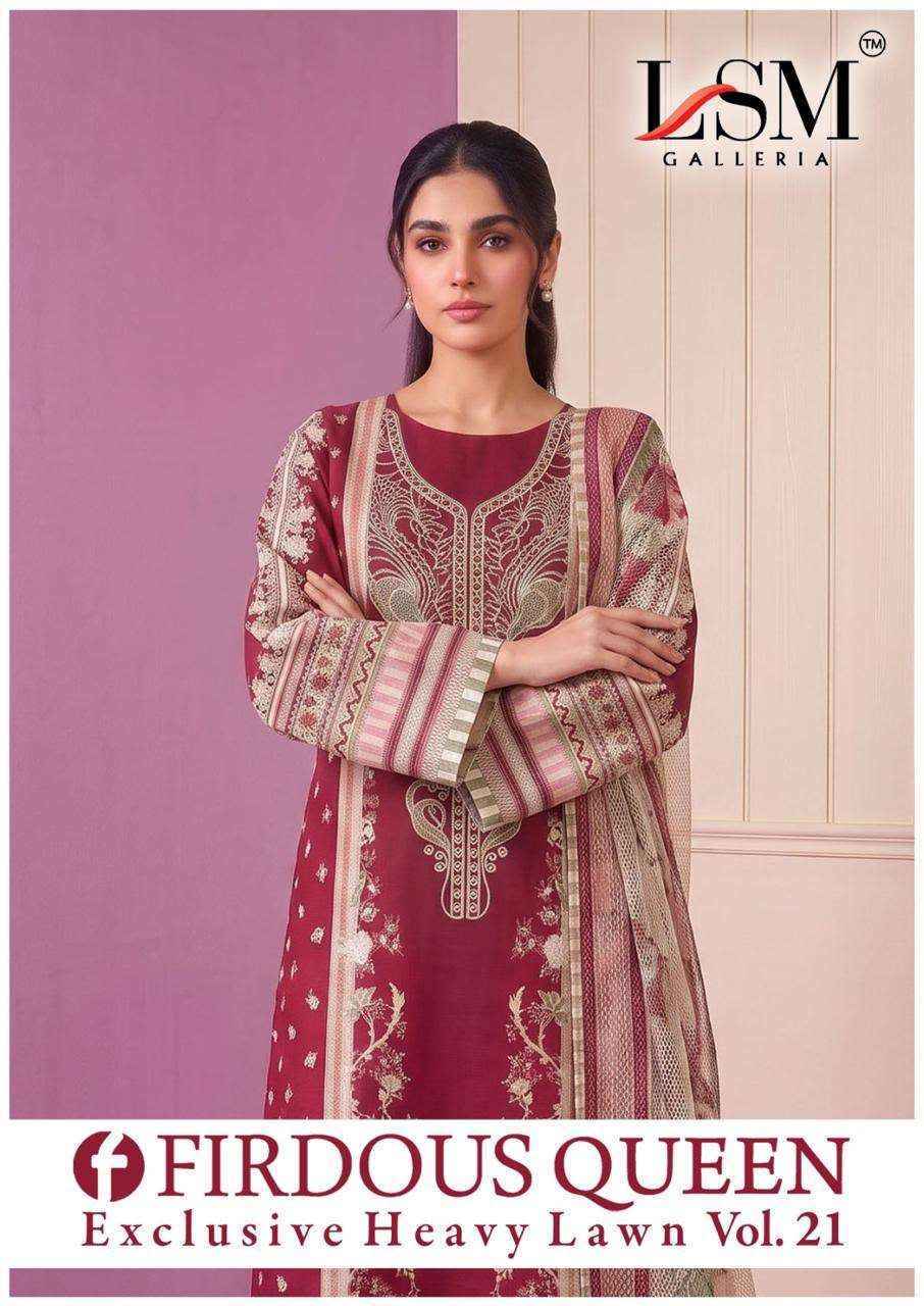 LSM Galleria Firdous Queen Lawn Vol 21 Lawn Cotton Dress Material 6 pcs Catalogue