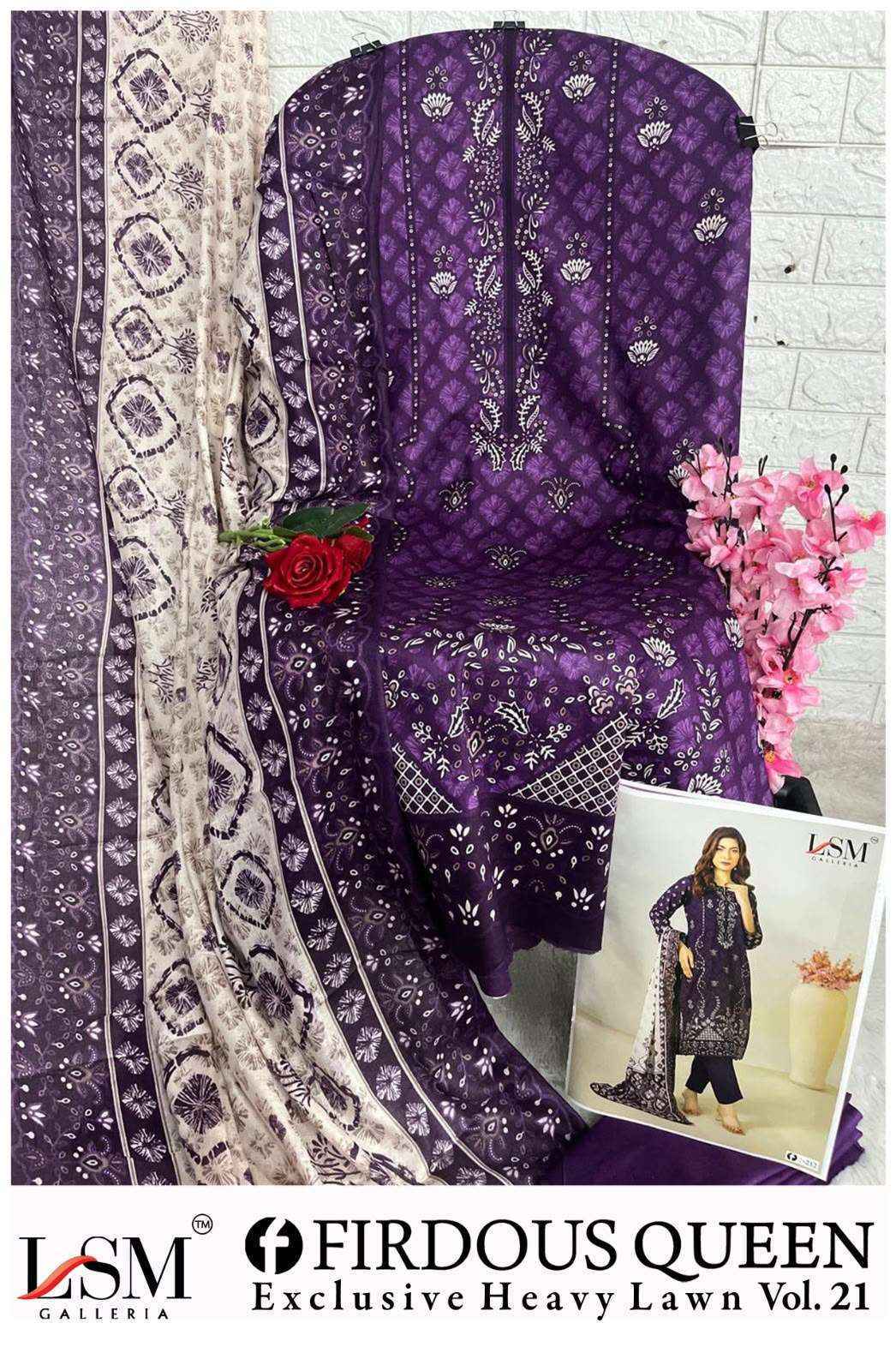 LSM Galleria Firdous Queen Lawn Vol 21 Lawn Cotton Dress Material 6 pcs Catalogue