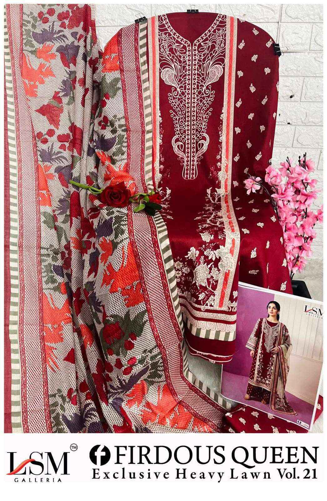 LSM Galleria Firdous Queen Lawn Vol 21 Lawn Cotton Dress Material 6 pcs Catalogue