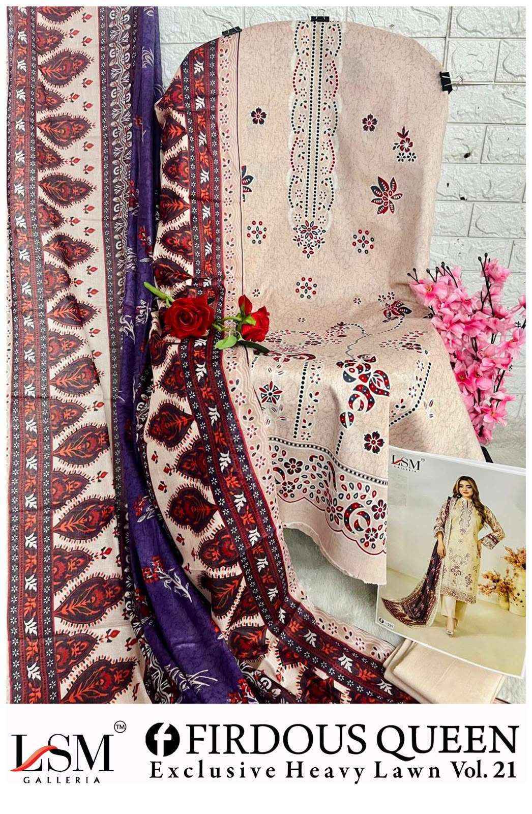 LSM Galleria Firdous Queen Lawn Vol 21 Lawn Cotton Dress Material 6 pcs Catalogue