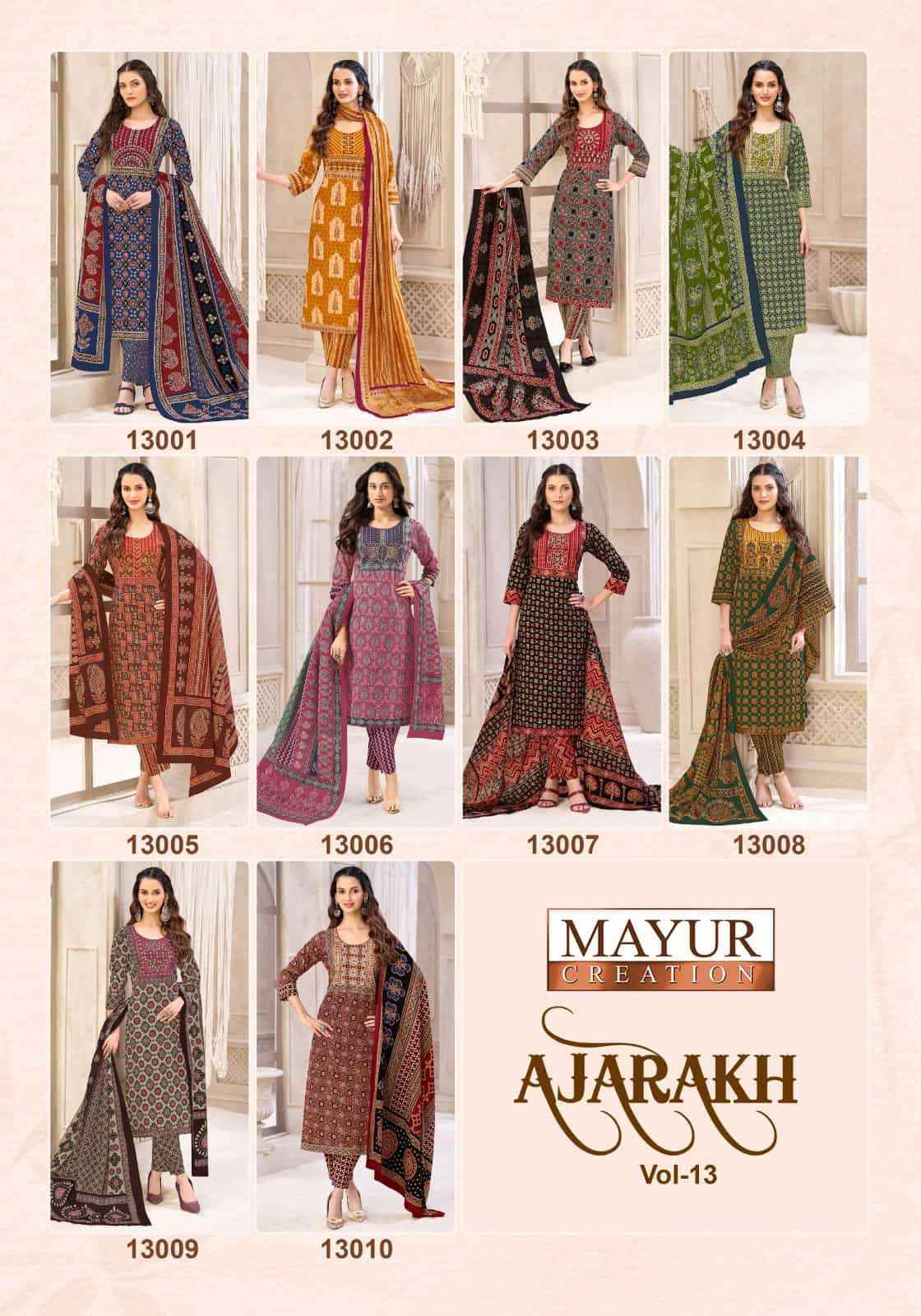 Mayur Ajarakh Vol 13 Pure Cotton Readymade Suits Wholesale Price 10 Pcs Catalog