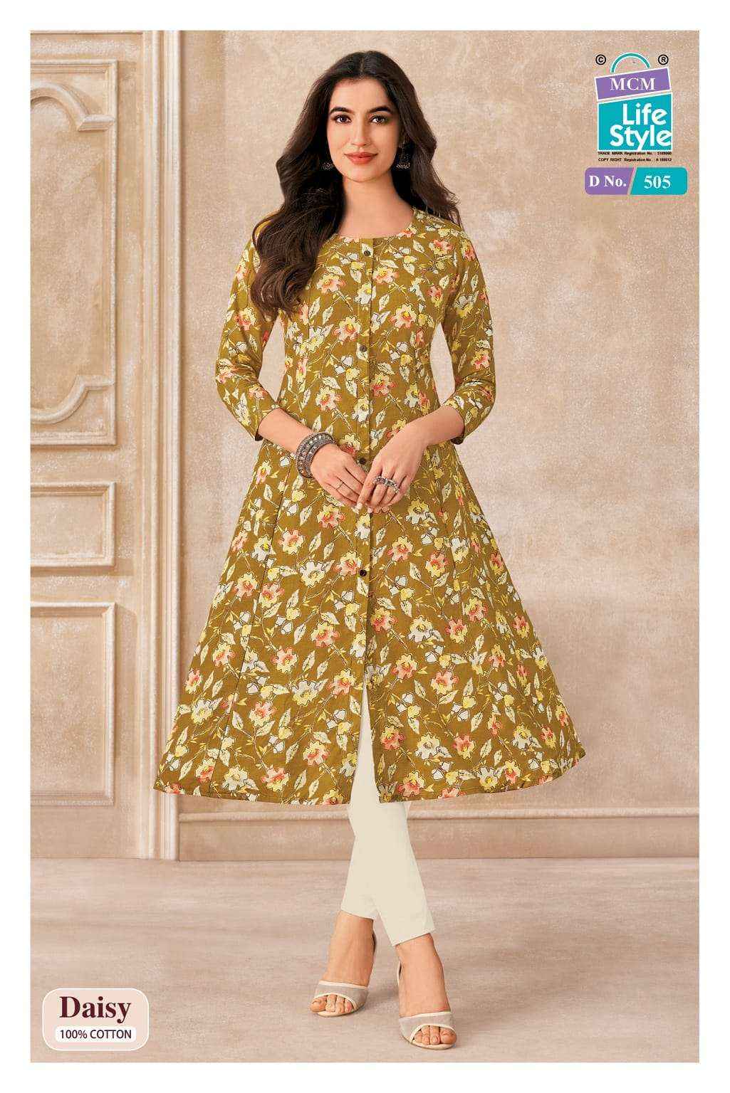 Mcm Lifestyle Daisy Vol 5 Pure Cotton A line Kurta Ladies Collection 10 Pcs Catalog 