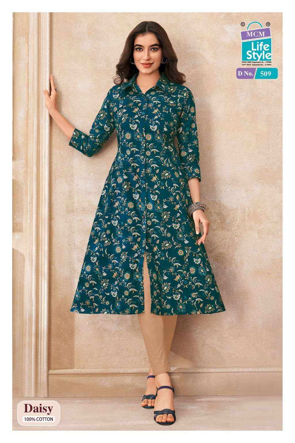 Mcm Lifestyle Daisy Vol 5 Pure Cotton A line Kurta Ladies Collection 10 Pcs Catalog 