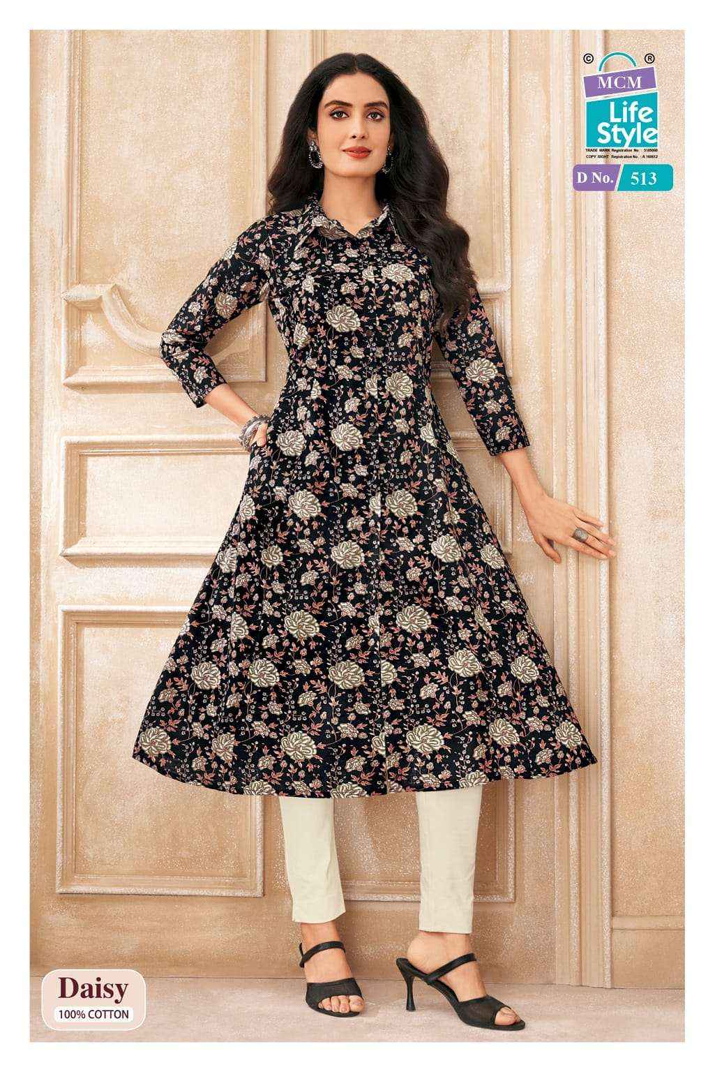 Mcm Lifestyle Daisy Vol 5 Pure Cotton A line Kurta Ladies Collection 10 Pcs Catalog 