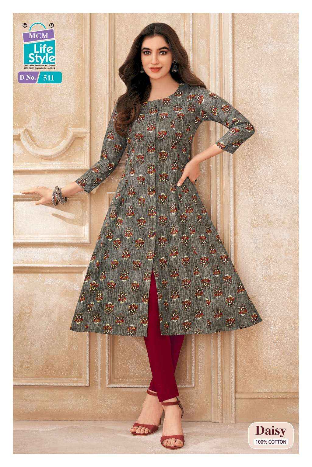 Mcm Lifestyle Daisy Vol 5 Pure Cotton A line Kurta Ladies Collection 10 Pcs Catalog 
