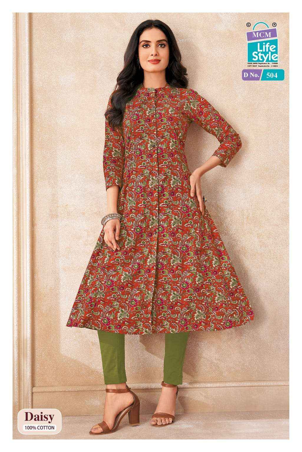 Mcm Lifestyle Daisy Vol 5 Pure Cotton A line Kurta Ladies Collection 10 Pcs Catalog 