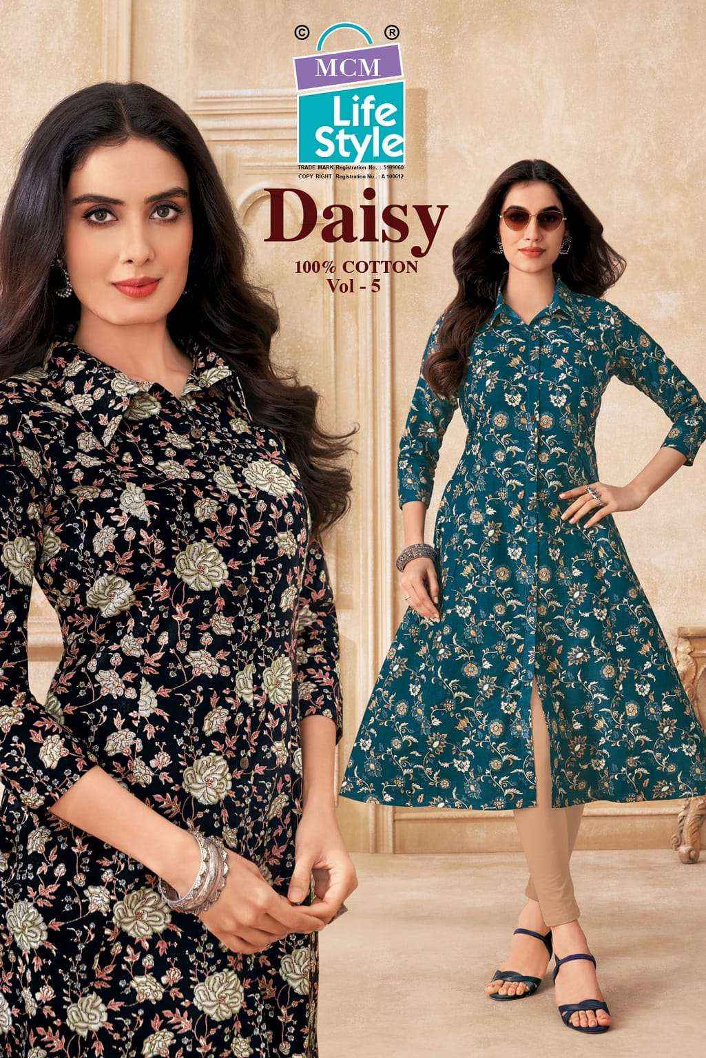 Mcm Lifestyle Daisy Vol 5 Pure Cotton A line Kurta Ladies Collection 10 Pcs Catalog 