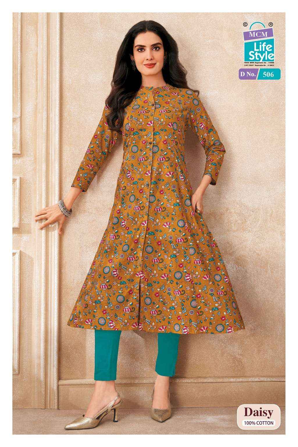 Mcm Lifestyle Daisy Vol 5 Pure Cotton A line Kurta Ladies Collection 10 Pcs Catalog 