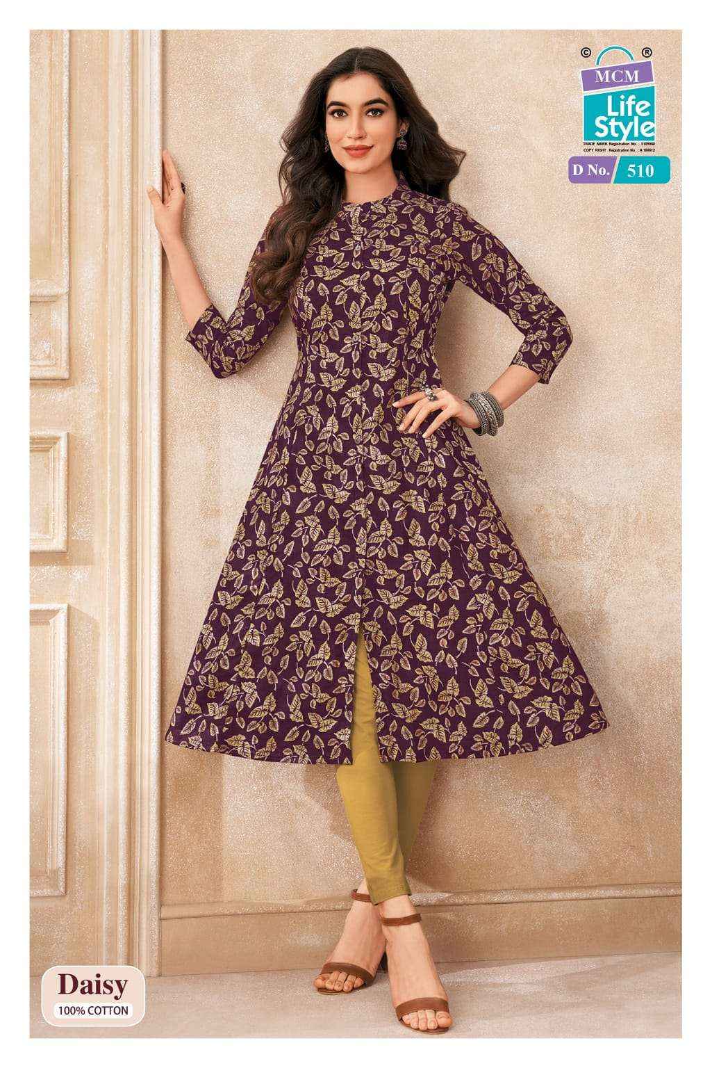 Mcm Lifestyle Daisy Vol 5 Pure Cotton A line Kurta Ladies Collection 10 Pcs Catalog 