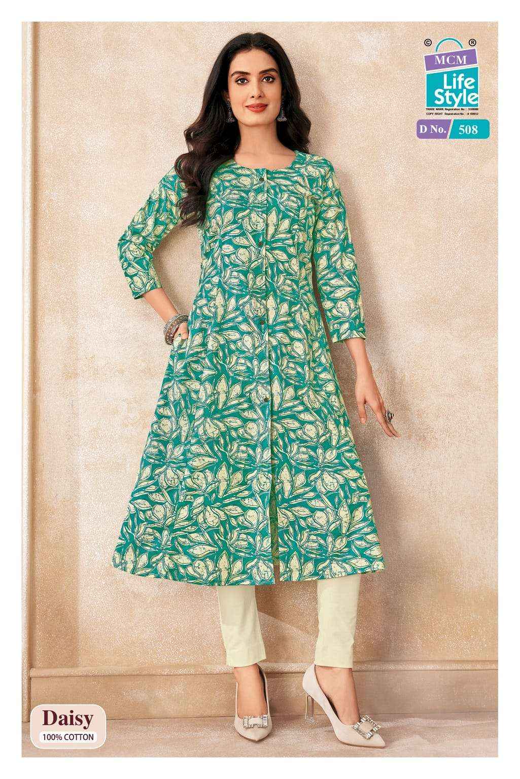 Mcm Lifestyle Daisy Vol 5 Pure Cotton A line Kurta Ladies Collection 10 Pcs Catalog 