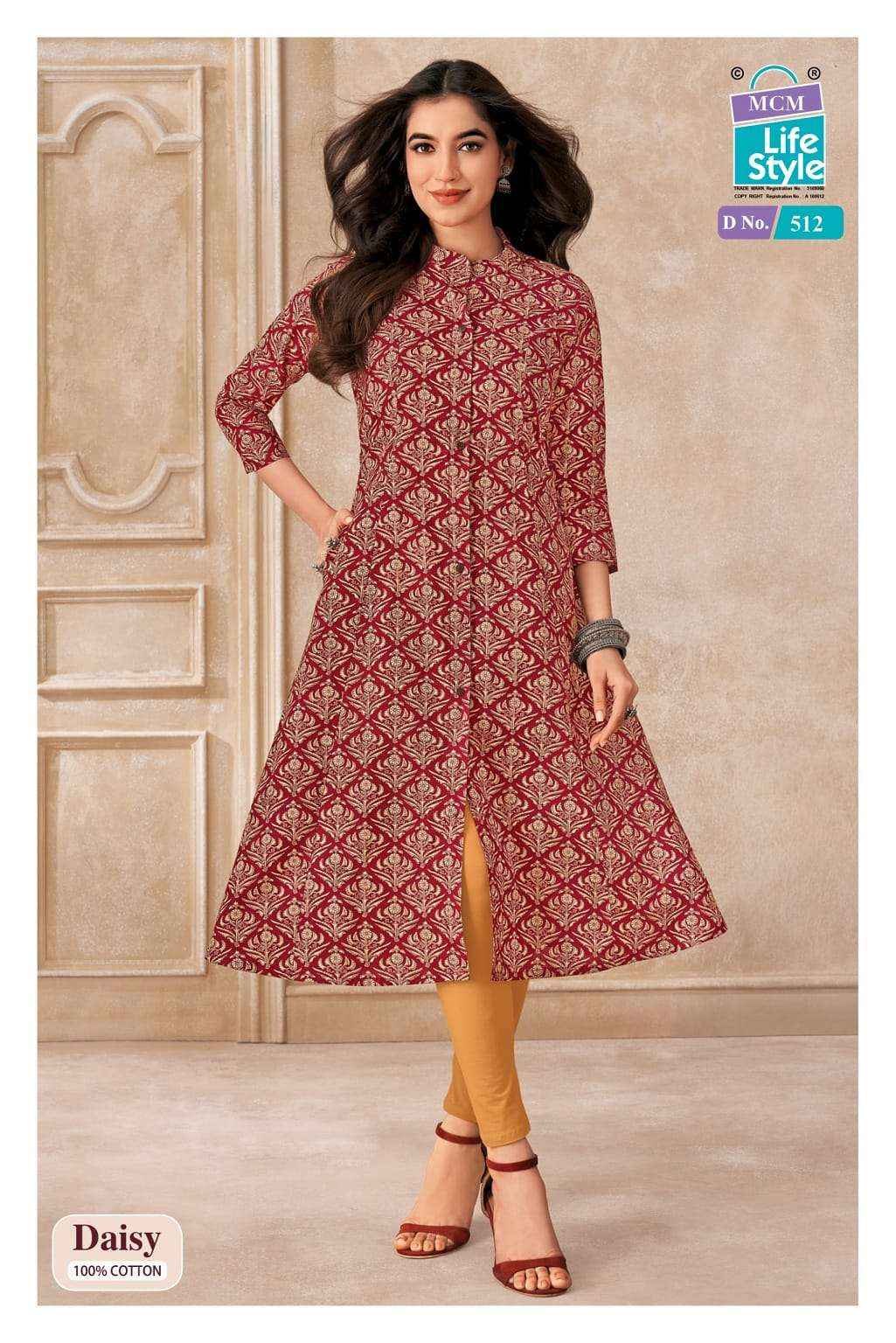 Mcm Lifestyle Daisy Vol 5 Pure Cotton A line Kurta Ladies Collection 10 Pcs Catalog 