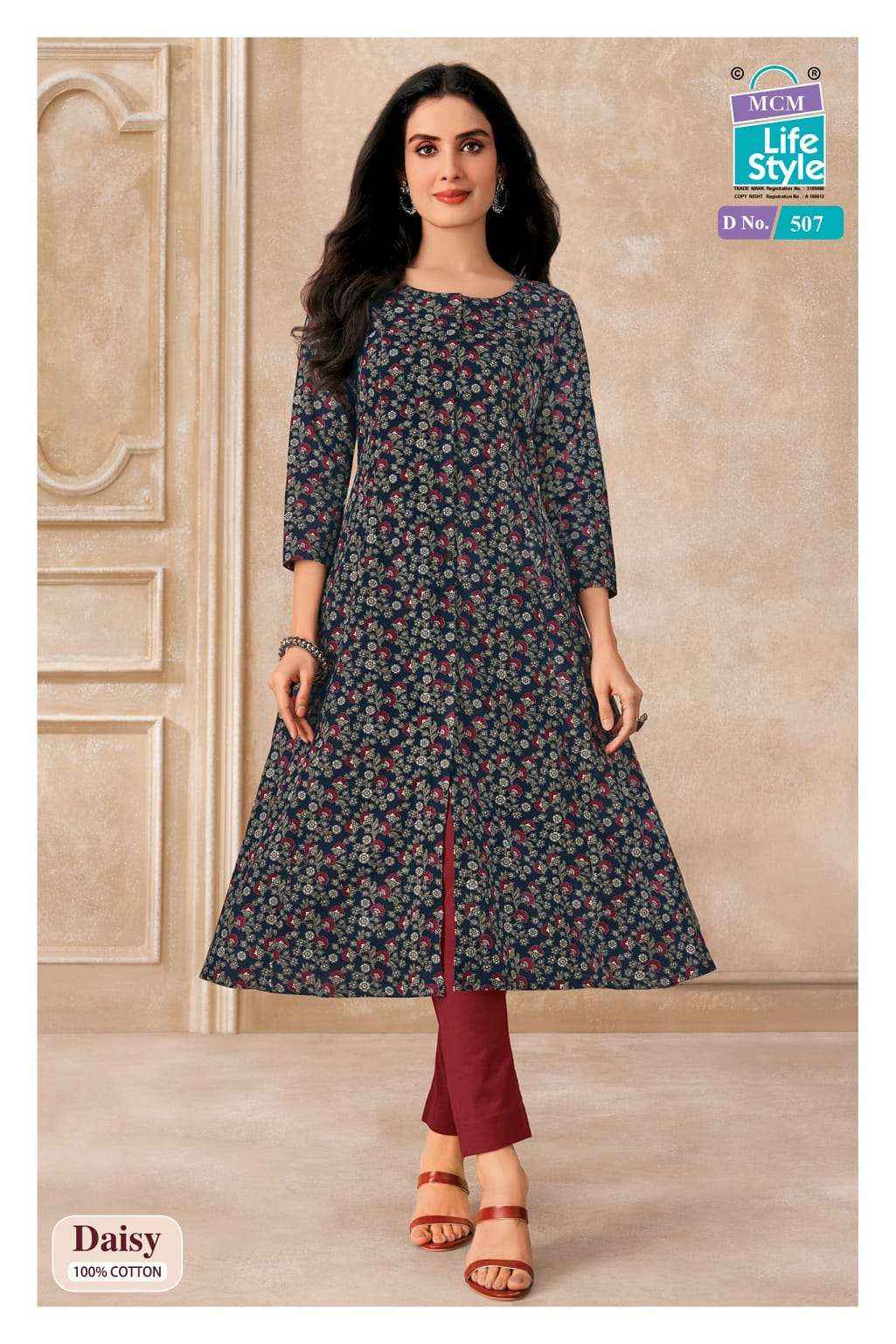 Mcm Lifestyle Daisy Vol 5 Pure Cotton A line Kurta Ladies Collection 10 Pcs Catalog 