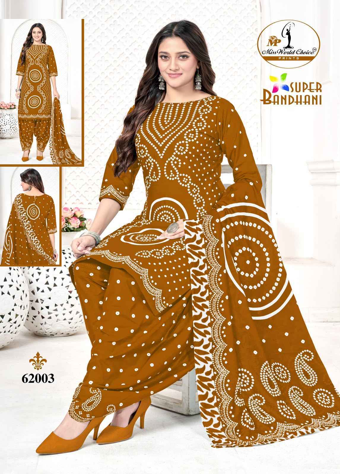 Miss World Choice Super Bandhani Vol 62 Cotton Patiyala Suits 10 pcs Catalog