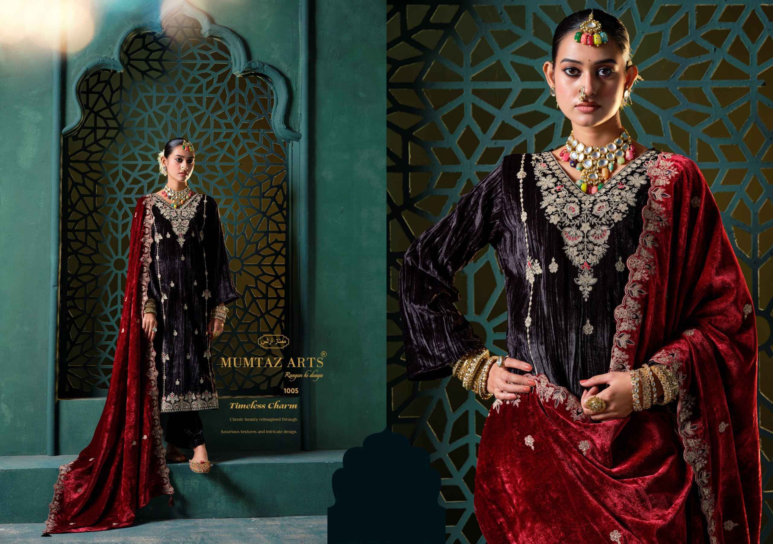 Mumtaz Arts Rukhsar Velvet Dress Material 5 pcs Catalog | Wholesale Textile Market Surat