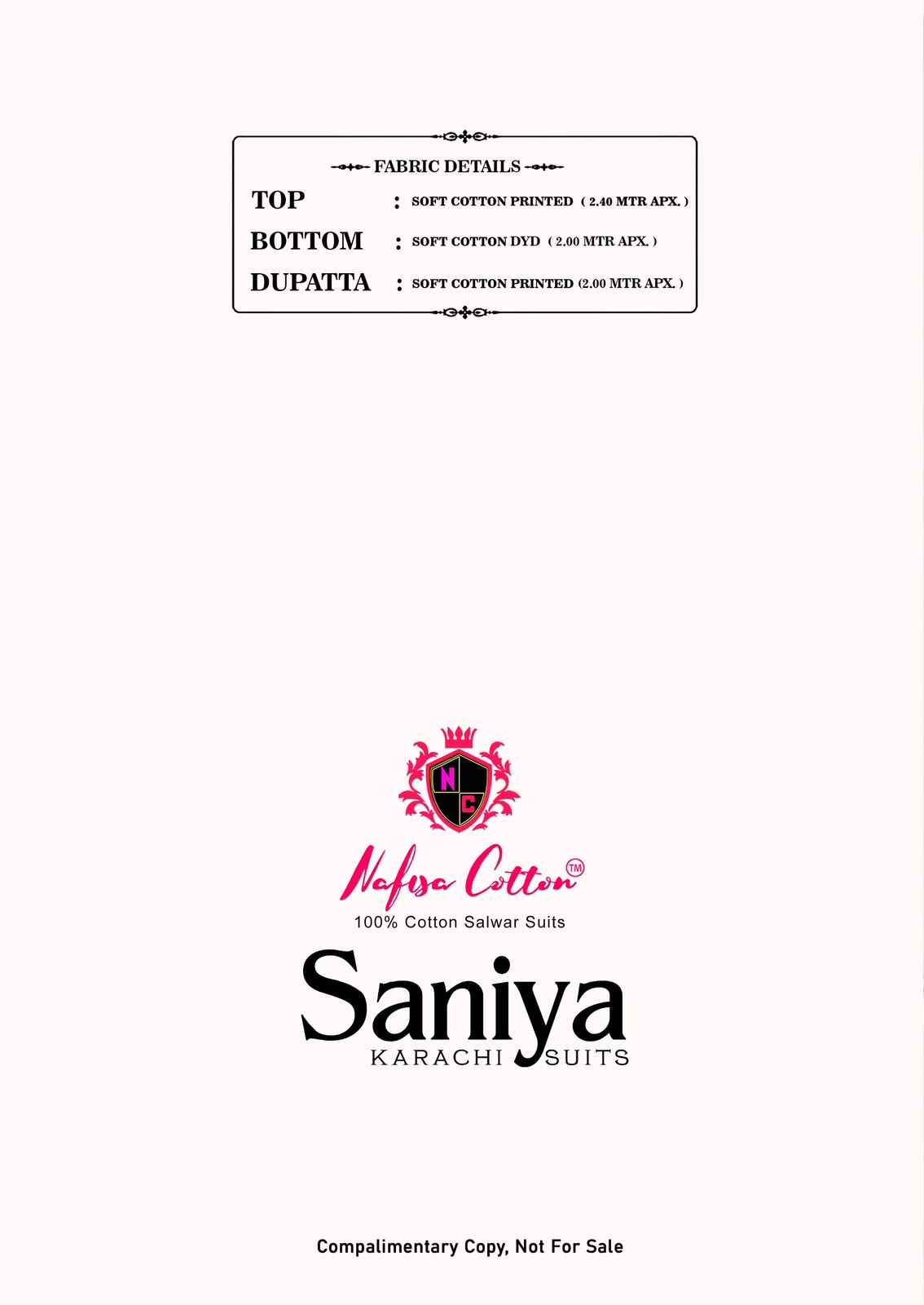 Nafisa saniya Vol 8 Karachi Mix Cotton Dress material 6 Pcs Catalog