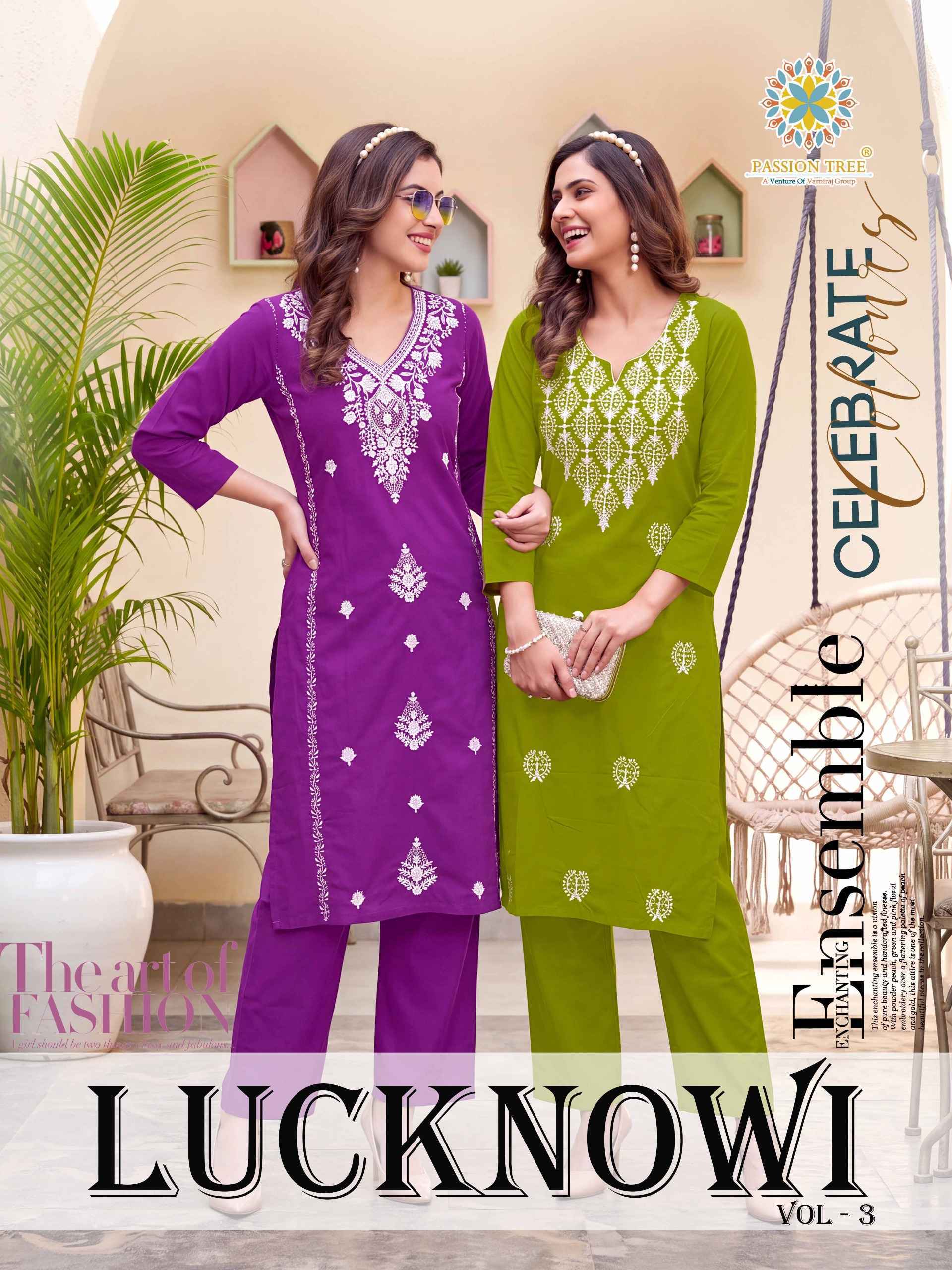 Passion Tree Lucknowi Vol 3 Dhabu Cotton Kurti With Plazzo 6 pcs Catalog