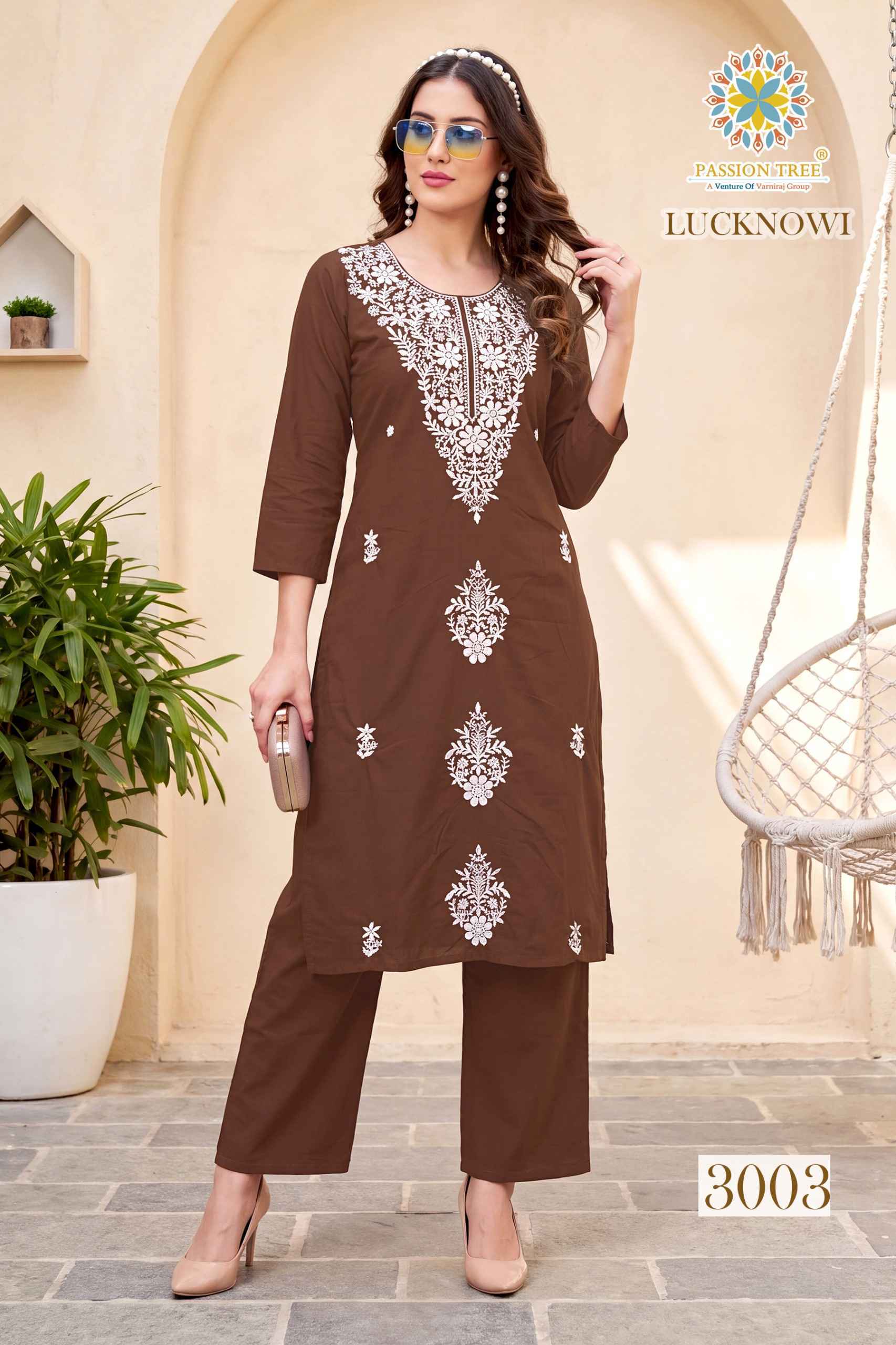 Passion Tree Lucknowi Vol 3 Dhabu Cotton Kurti With Plazzo 6 pcs Catalog