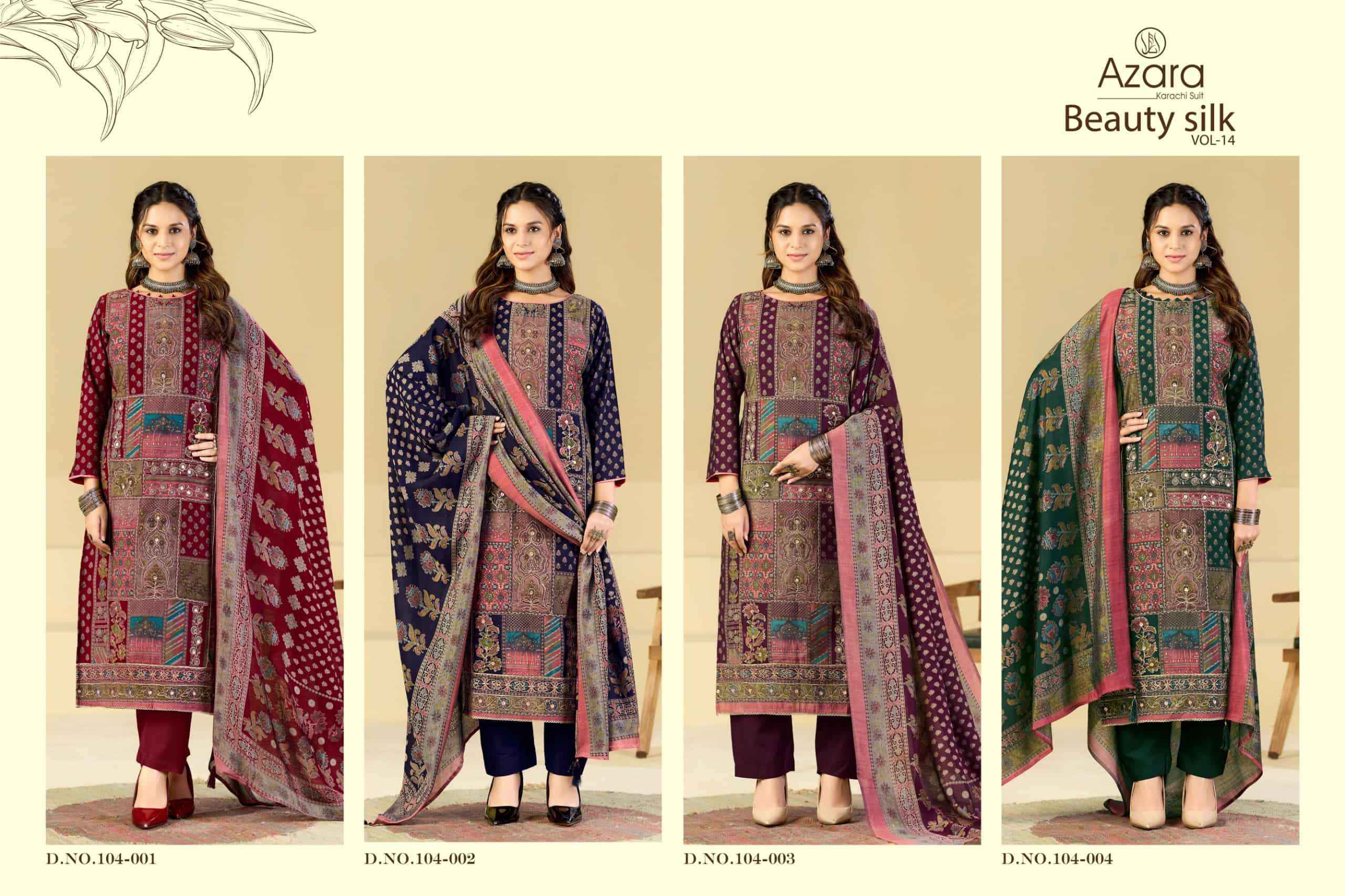 Radhika Azara Beauty Silk Vol 14 Muslin Salwar Suit 4 Pcs Catalog