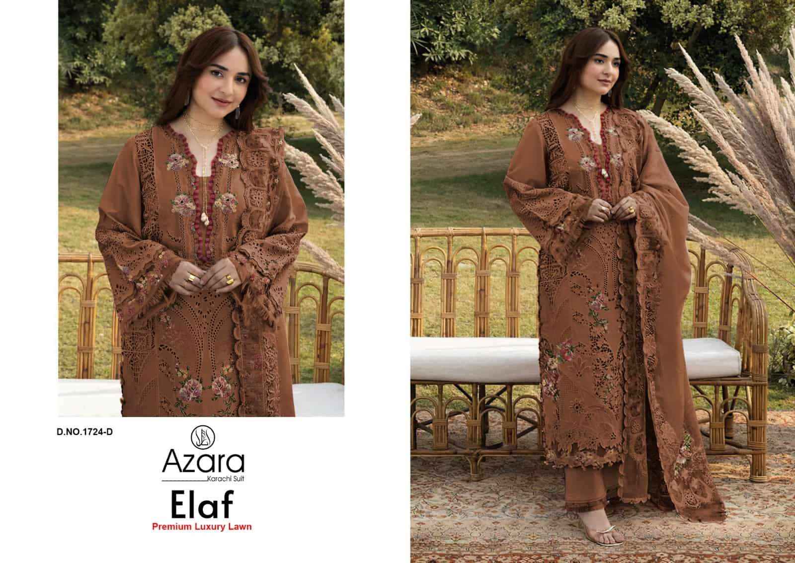 Radhika Azara Elaf Premium Luxury Lawn Pakistani Suits 4 Pcs Catalog